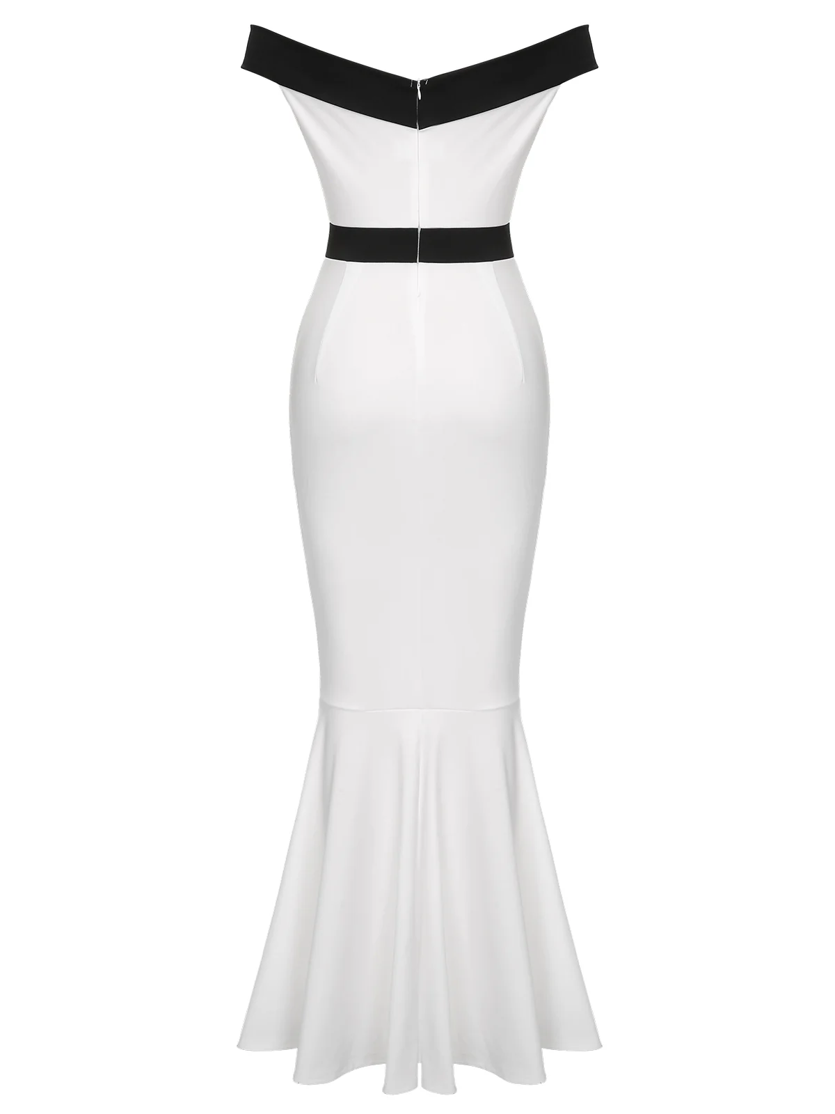 White 1930s Off-Shoulder Fishtail Dress - Image 3