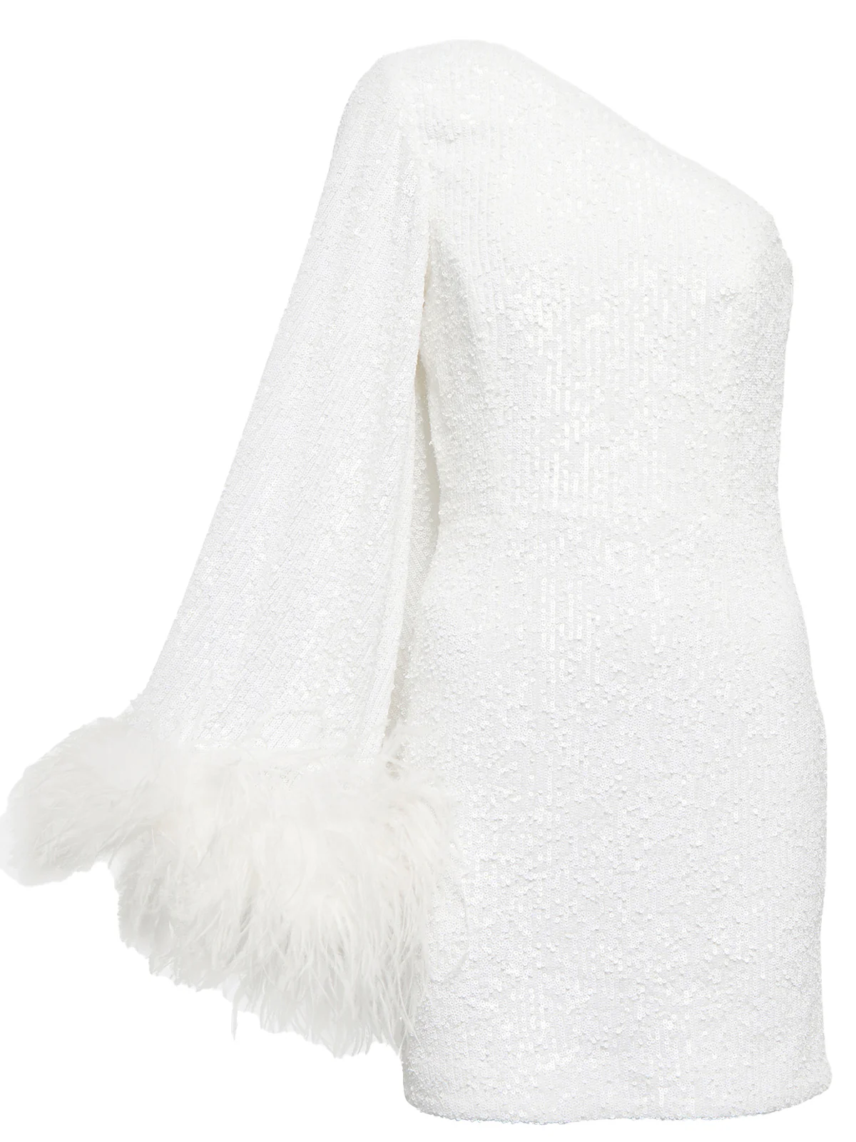 White 1930s One Shoulder Asymmetric Raw Edge Dress - Image 4