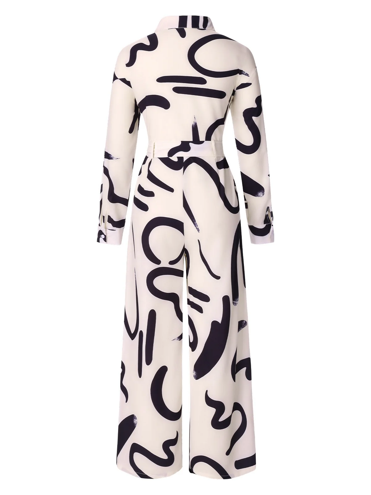 White 1930s Random Brush Ink Lapel Jumpsuit - Image 2