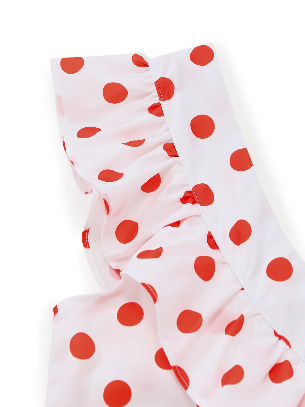White 1930s Red Polka Dots Off-Shoulder Ruffle Maxi Dress - Image 4