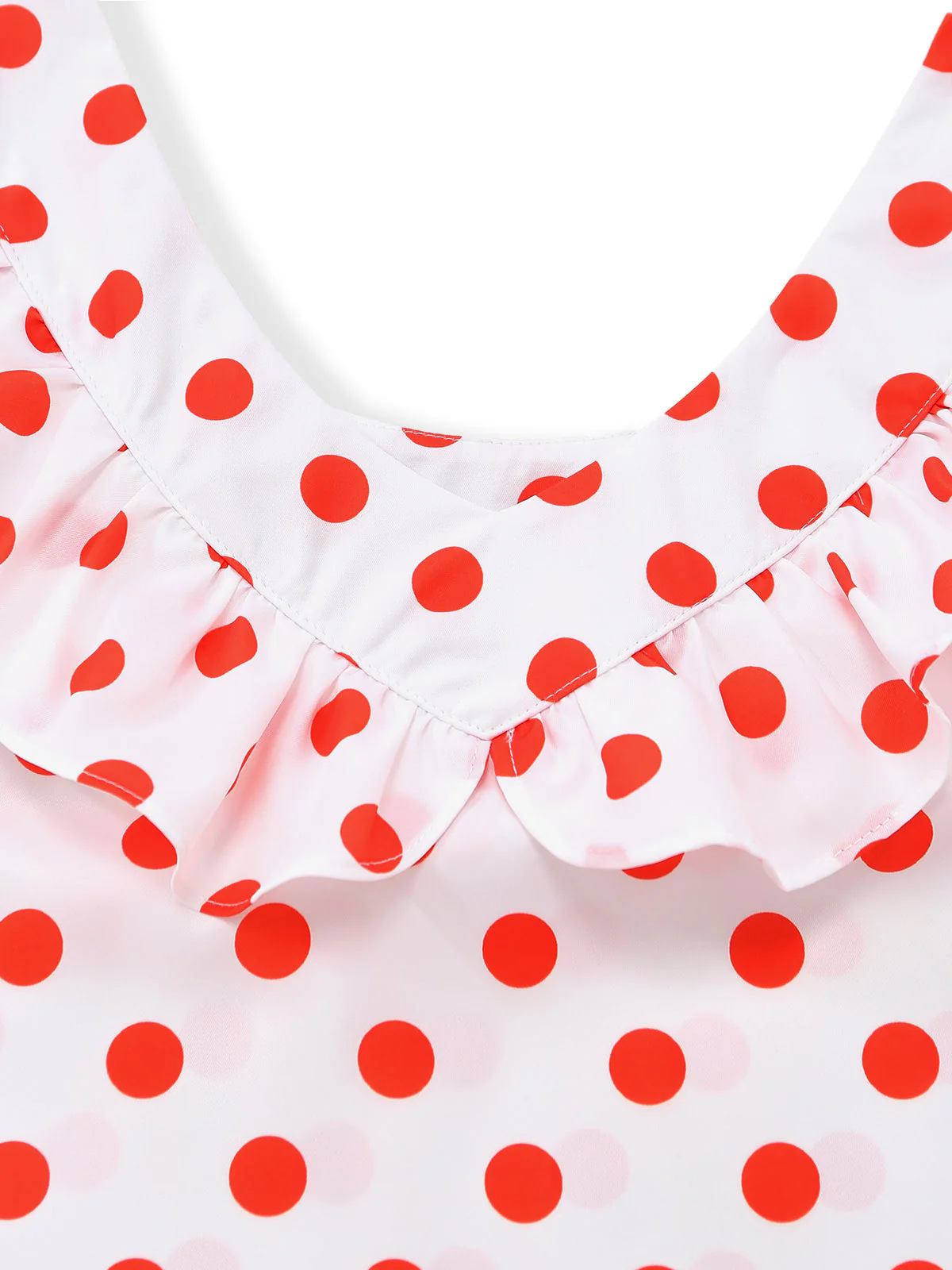 White 1930s Red Polka Dots Off-Shoulder Ruffle Maxi Dress - Image 5