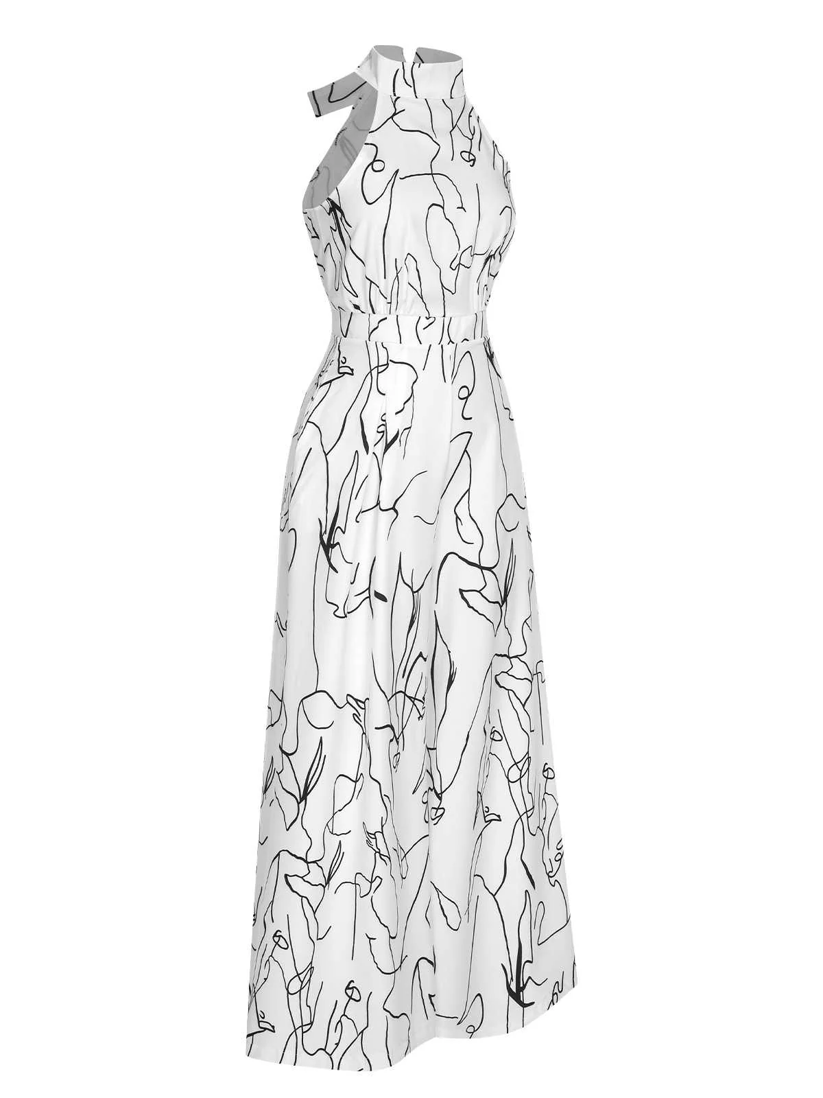 White 1930s Round Neck Sleeveless Jumpsuit - Image 2