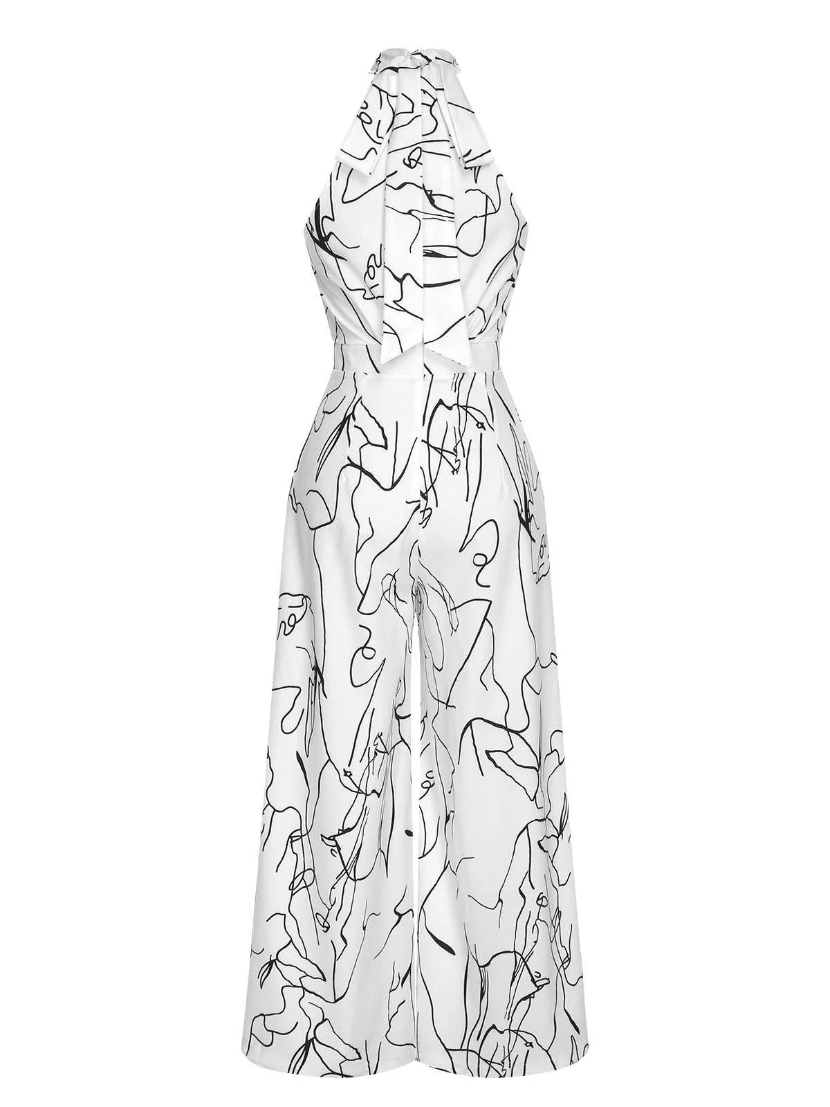 White 1930s Round Neck Sleeveless Jumpsuit - Image 3
