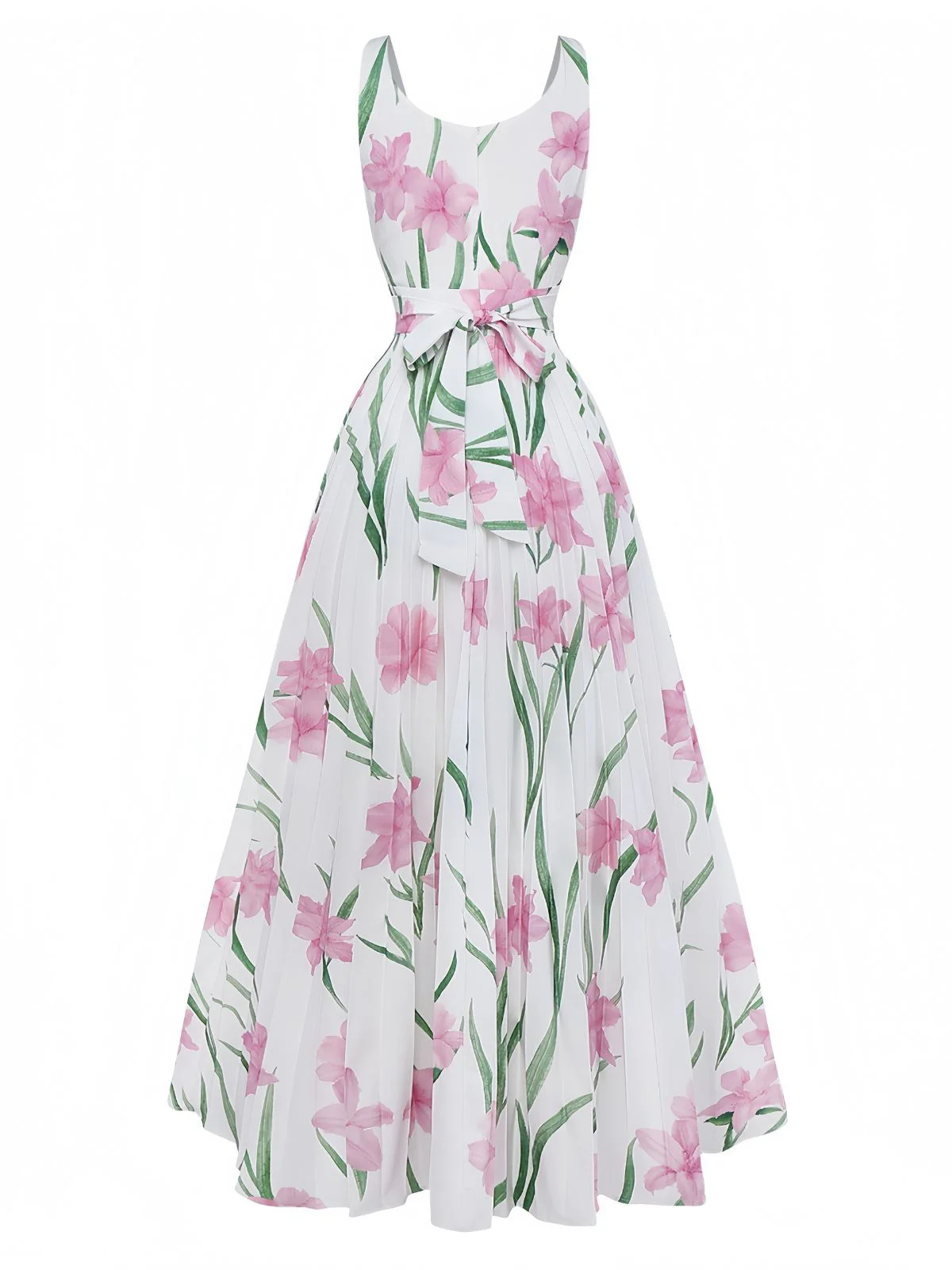 White 1930s Scoop Neck Floral Sleeveless Maxi Dress - Image 2
