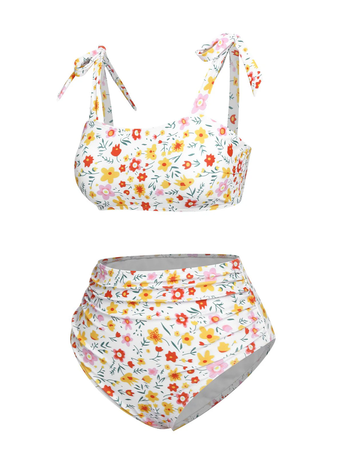 White 1930s Shoulder Straps Ditsy Florals Swimsuit - Image 2