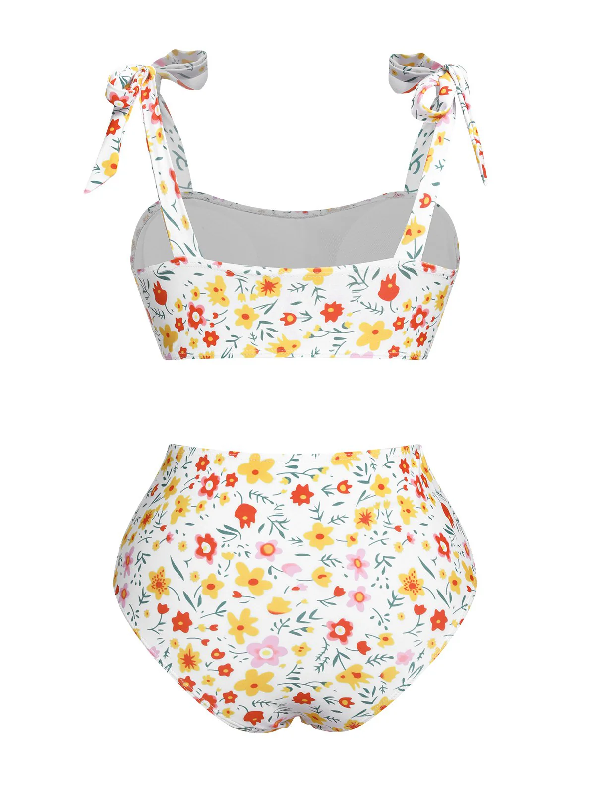 White 1930s Shoulder Straps Ditsy Florals Swimsuit - Image 3