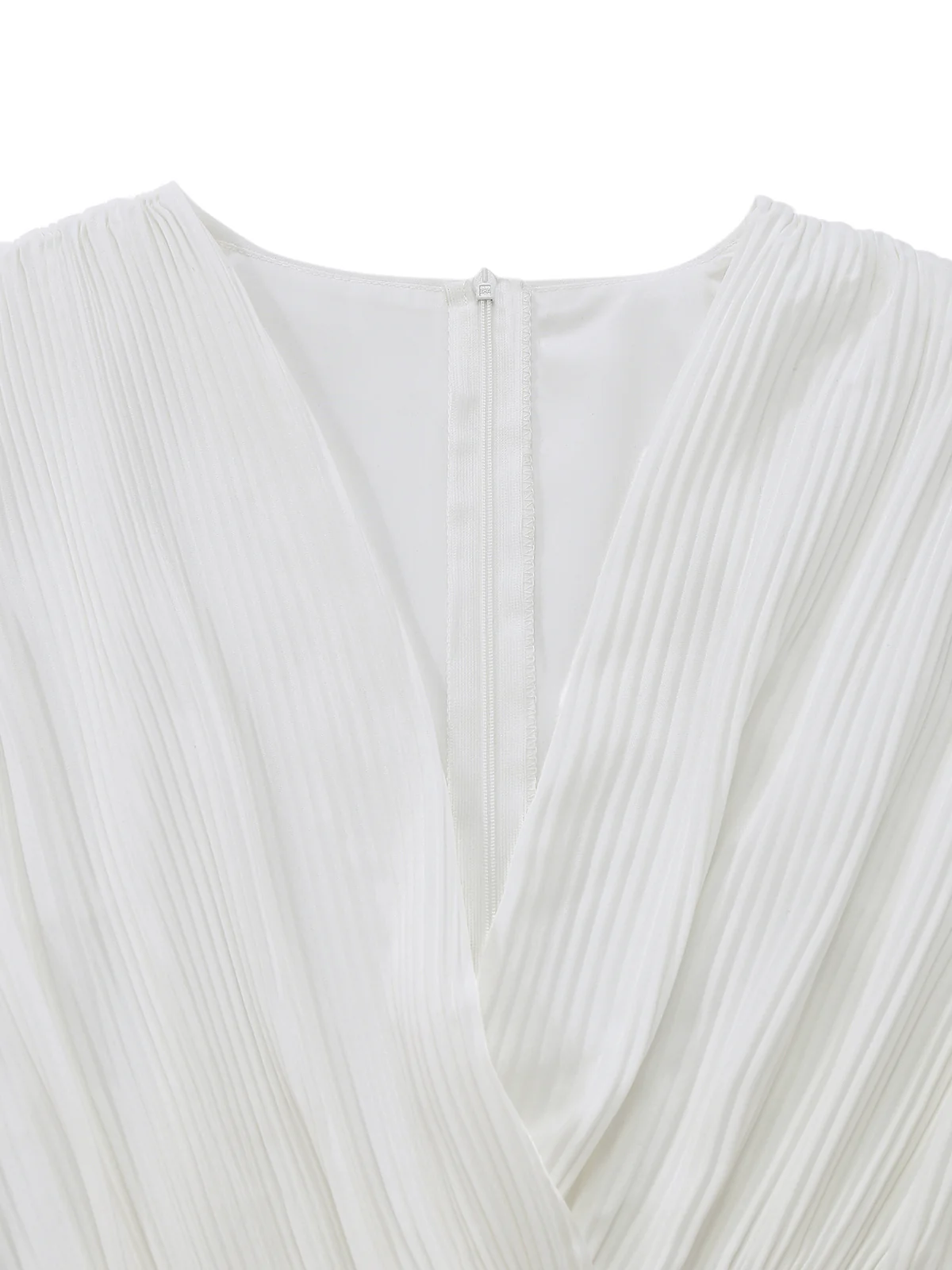 White 1930s Watercolor Floral Deep V Pleated Dress - Image 4