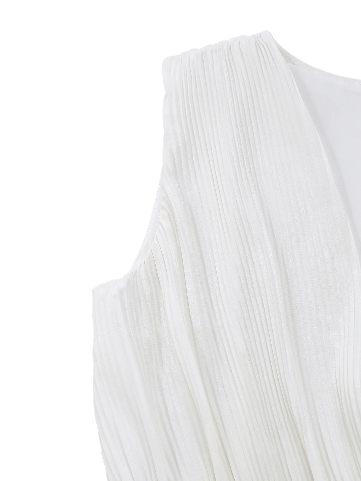 White 1930s Watercolor Floral Deep V Pleated Dress - Image 5