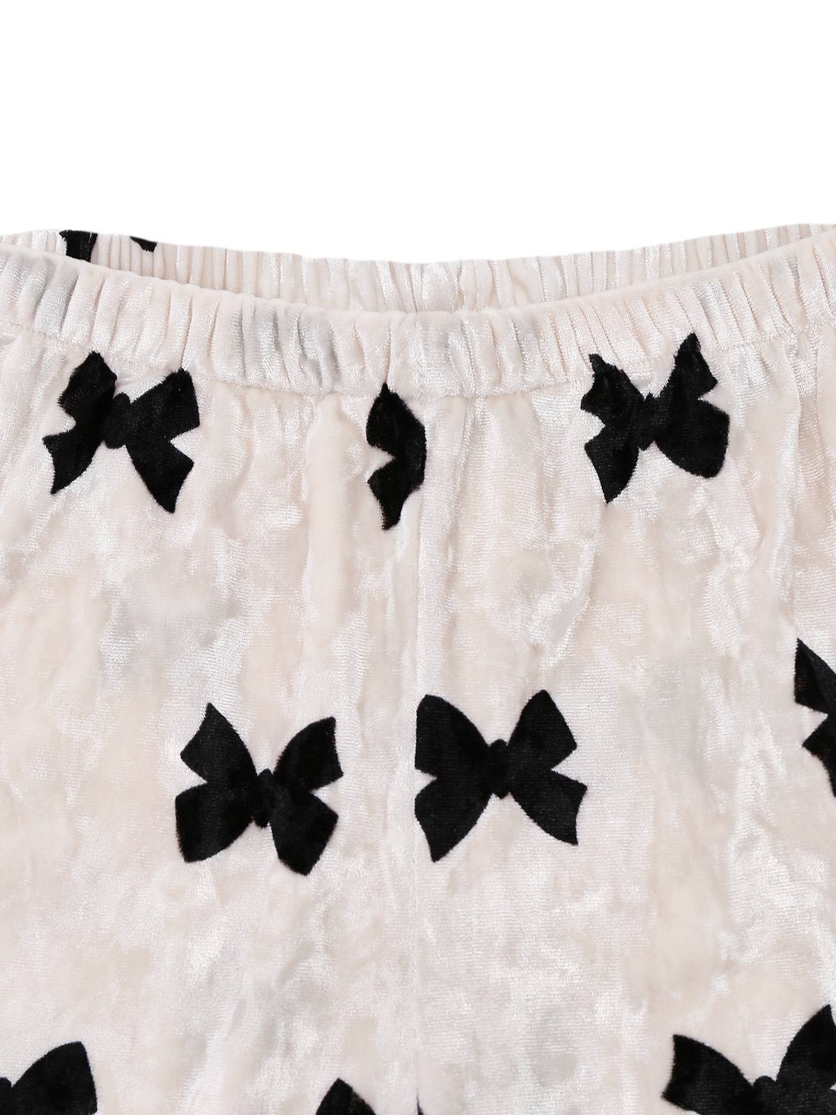 White 1940s Bow Print Velvet Pajama Set - Image 5