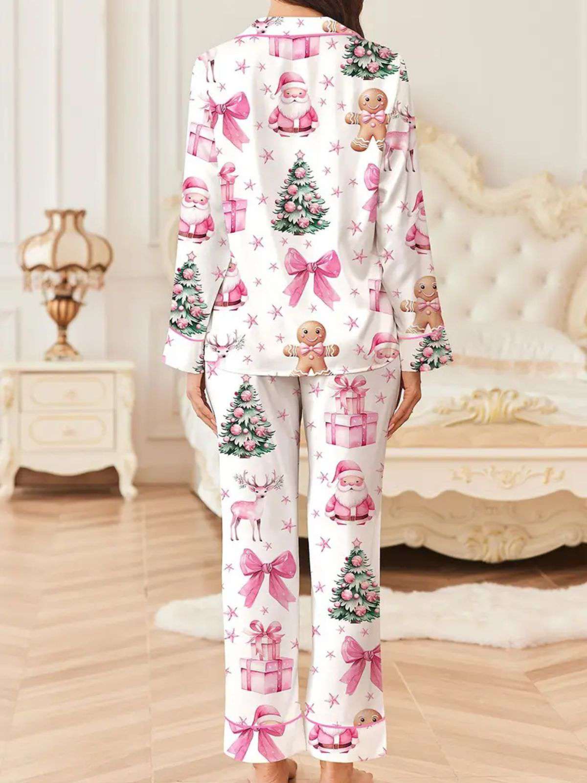 White 1940s Christmas Candy Canes Pajama Set - Image 5