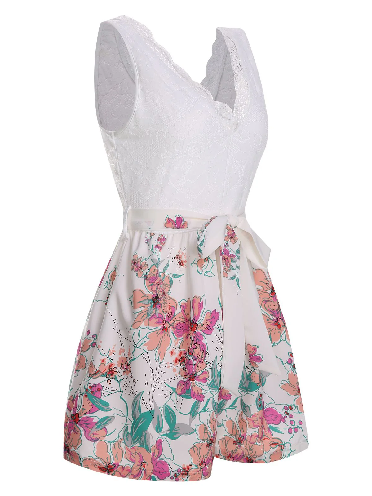 [US Warehouse] White 1940s Cotton Floral Lace V-Neck Romper - Image 3