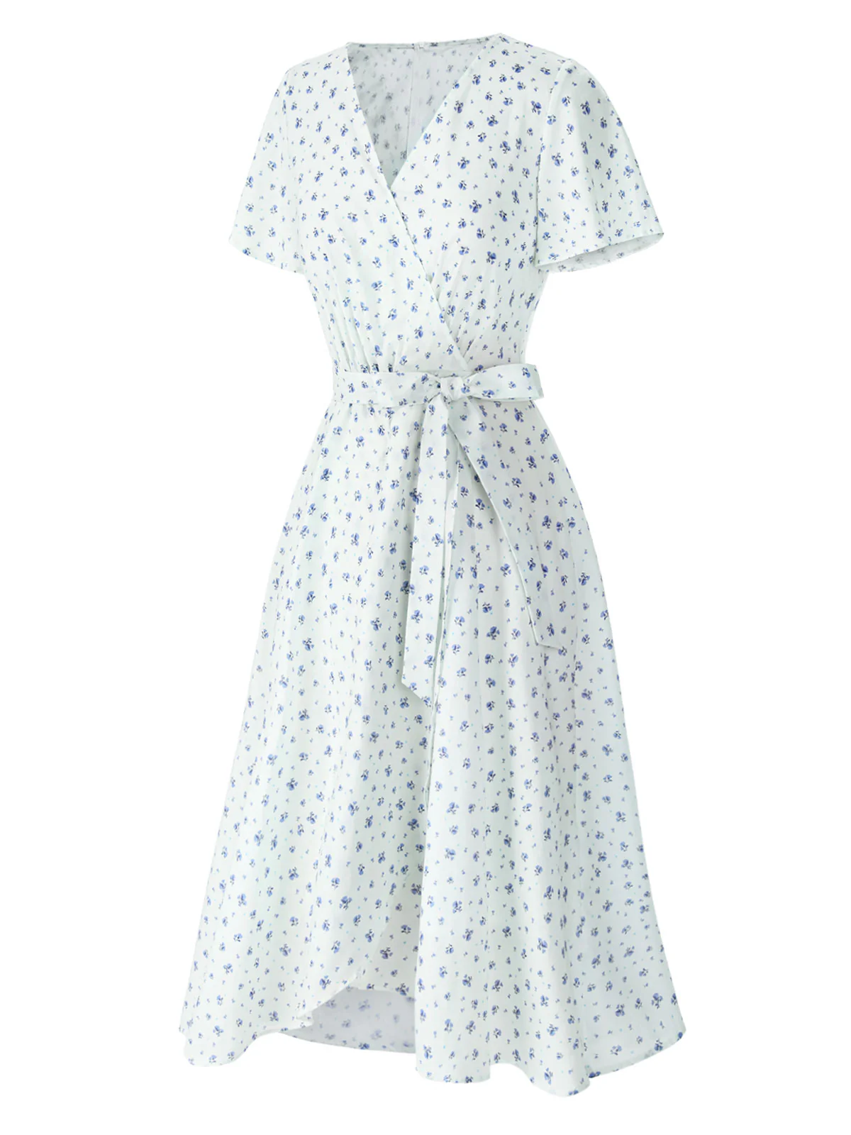 White 1940s Cotton Slanted Tie Floral Dress - Image 5