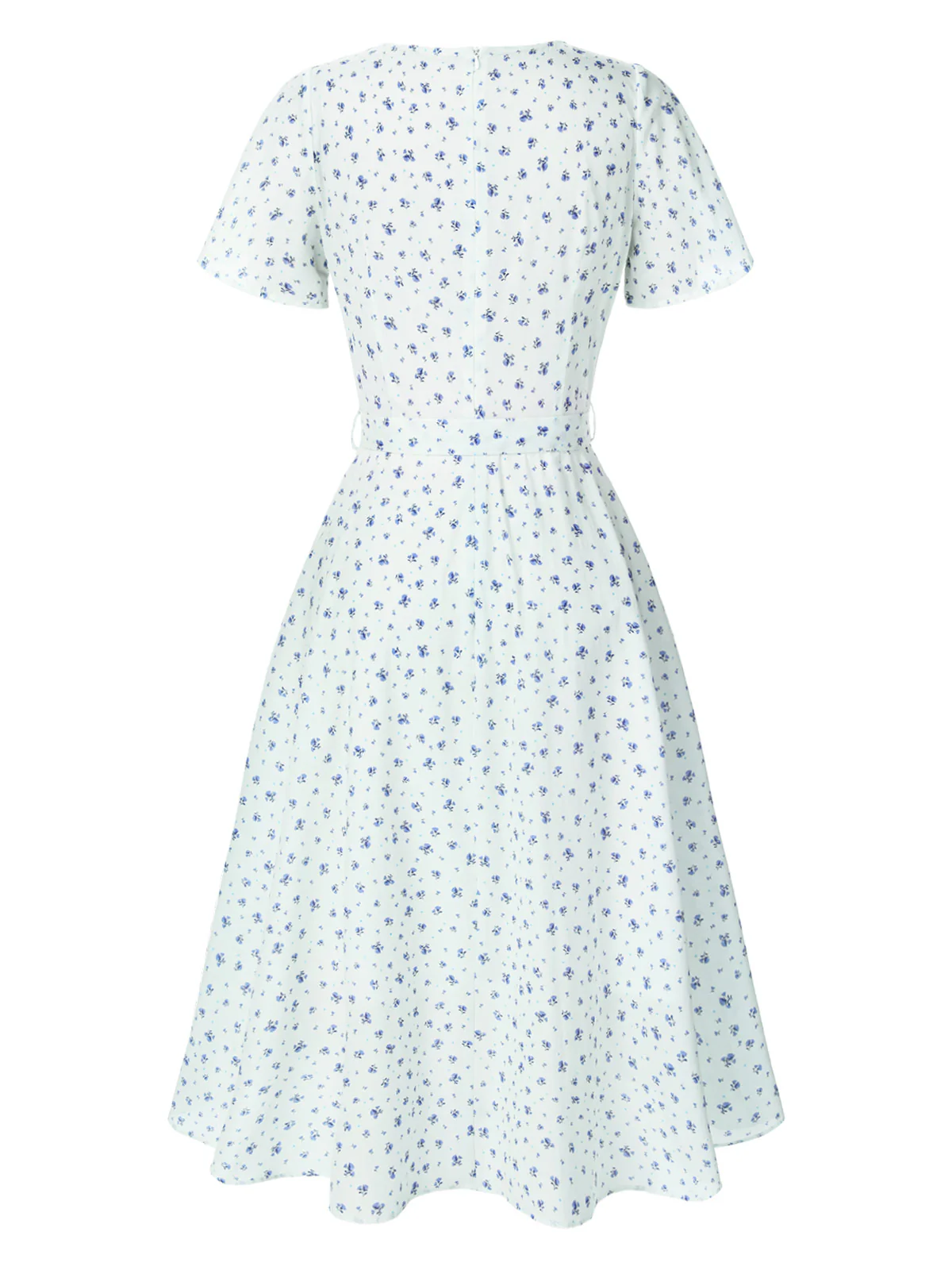 White 1940s Cotton Slanted Tie Floral Dress - Image 6