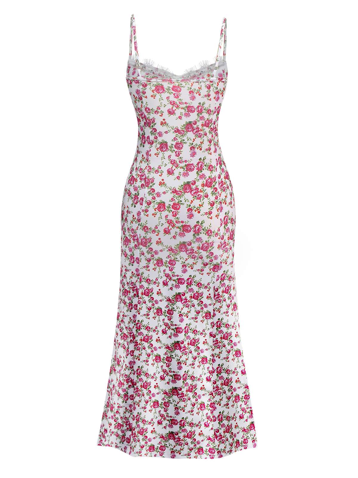 White 1940s Ditsy Floral Rose Slit Slip Dress - Image 2