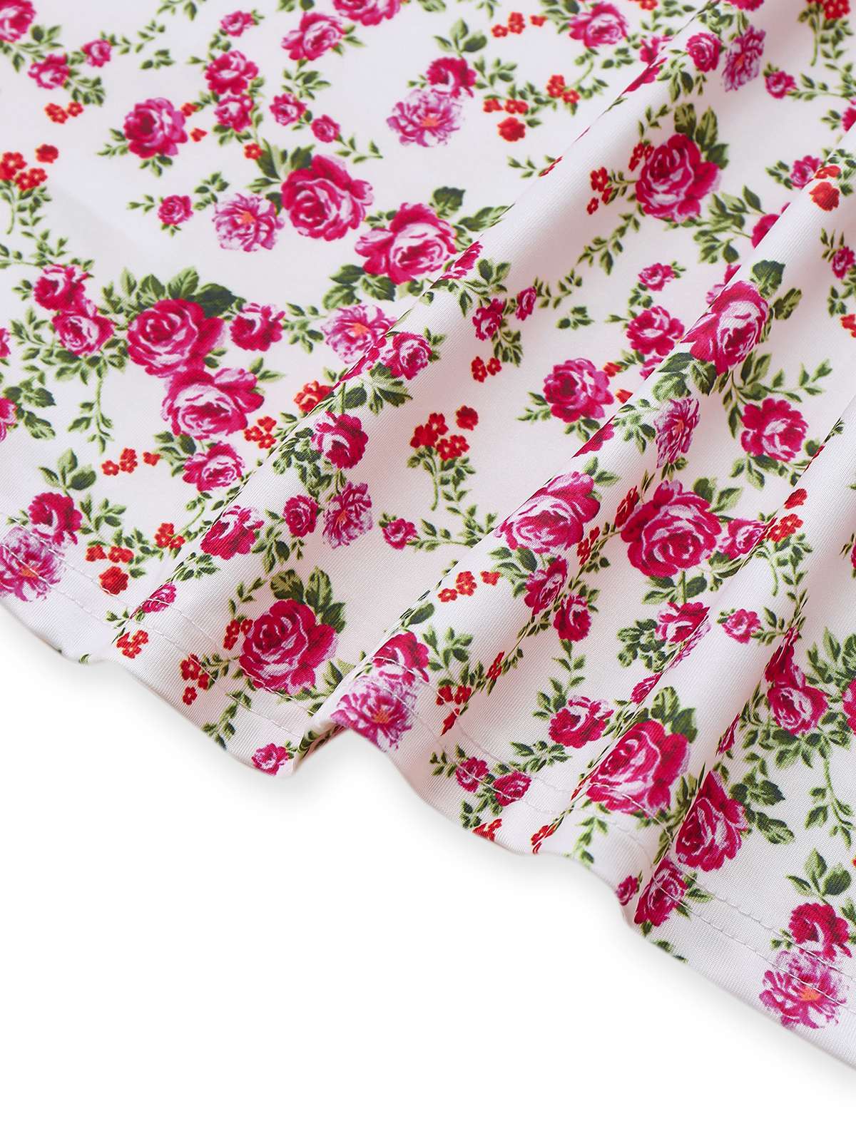 White 1940s Ditsy Floral Rose Slit Slip Dress - Image 4