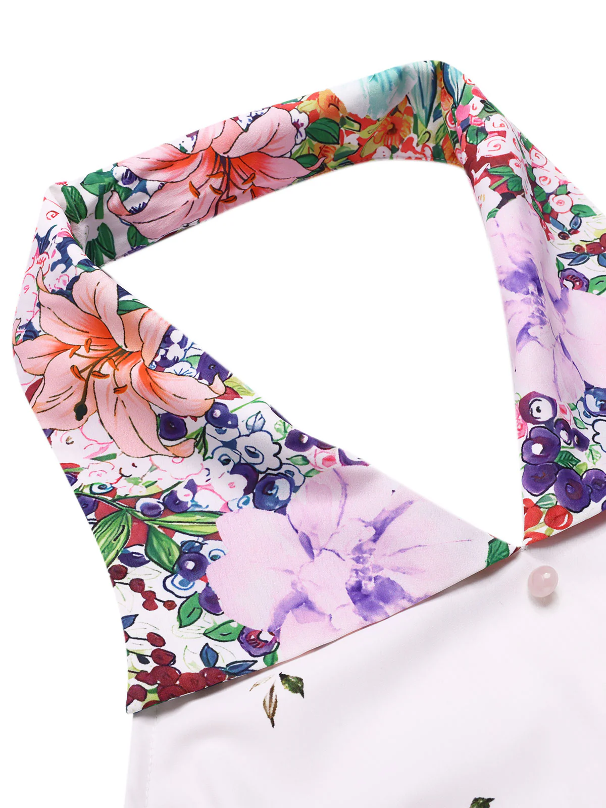 White 1940s Floral Lapel Patchwork Dress - Image 5
