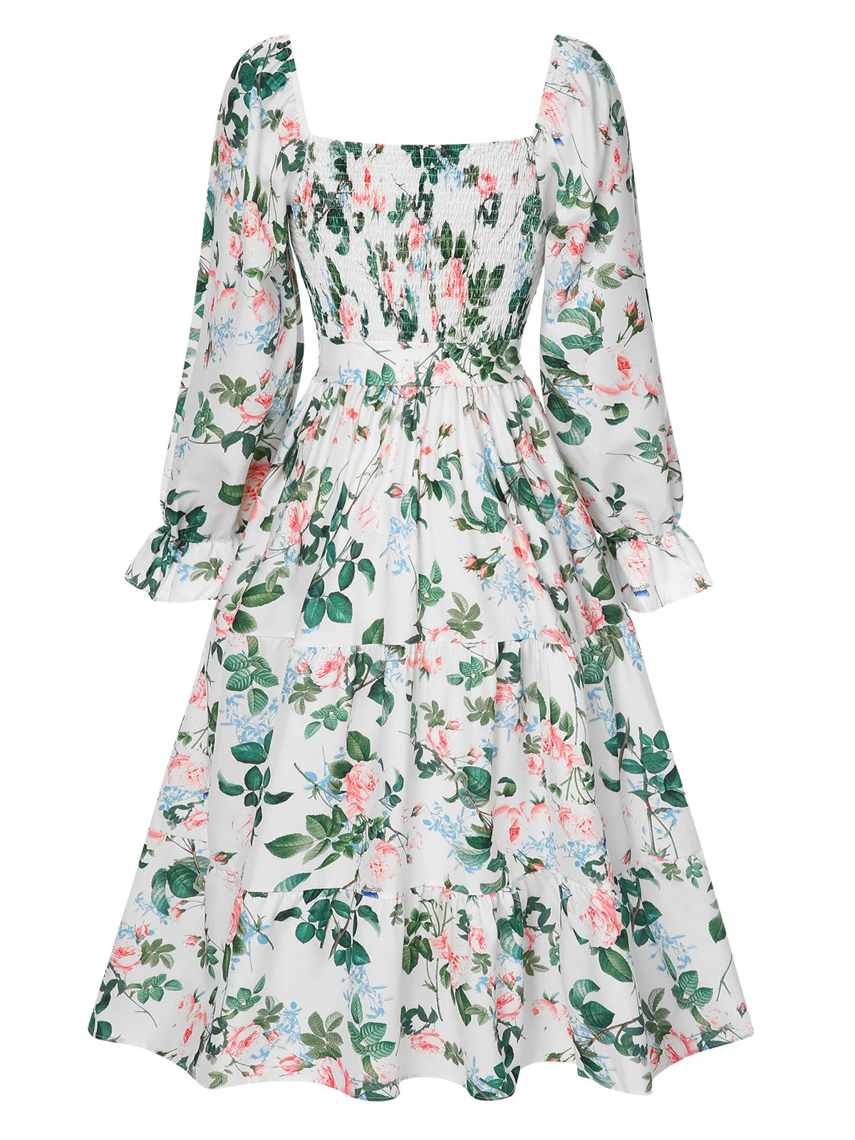 White 1940s Floral Pleated Belt Dress - Image 2