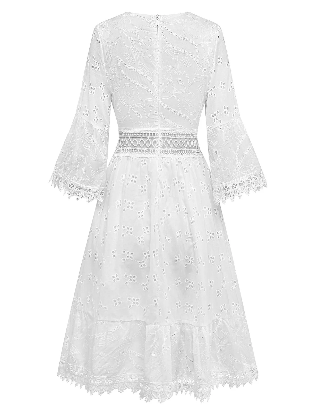 White 1940s Hollow Tassel Embroidered Cover-Up Dress - Image 3