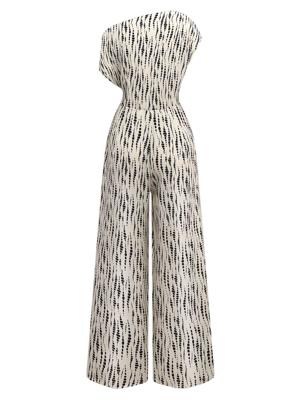 White 1940s Ink Stains Oblique Neck Jumpsuit - Image 2