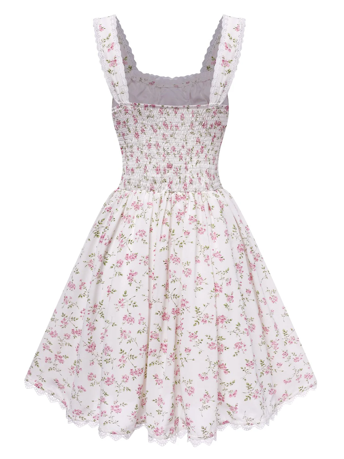 White 1940s Lace Trim Small Floral Dress - Image 3