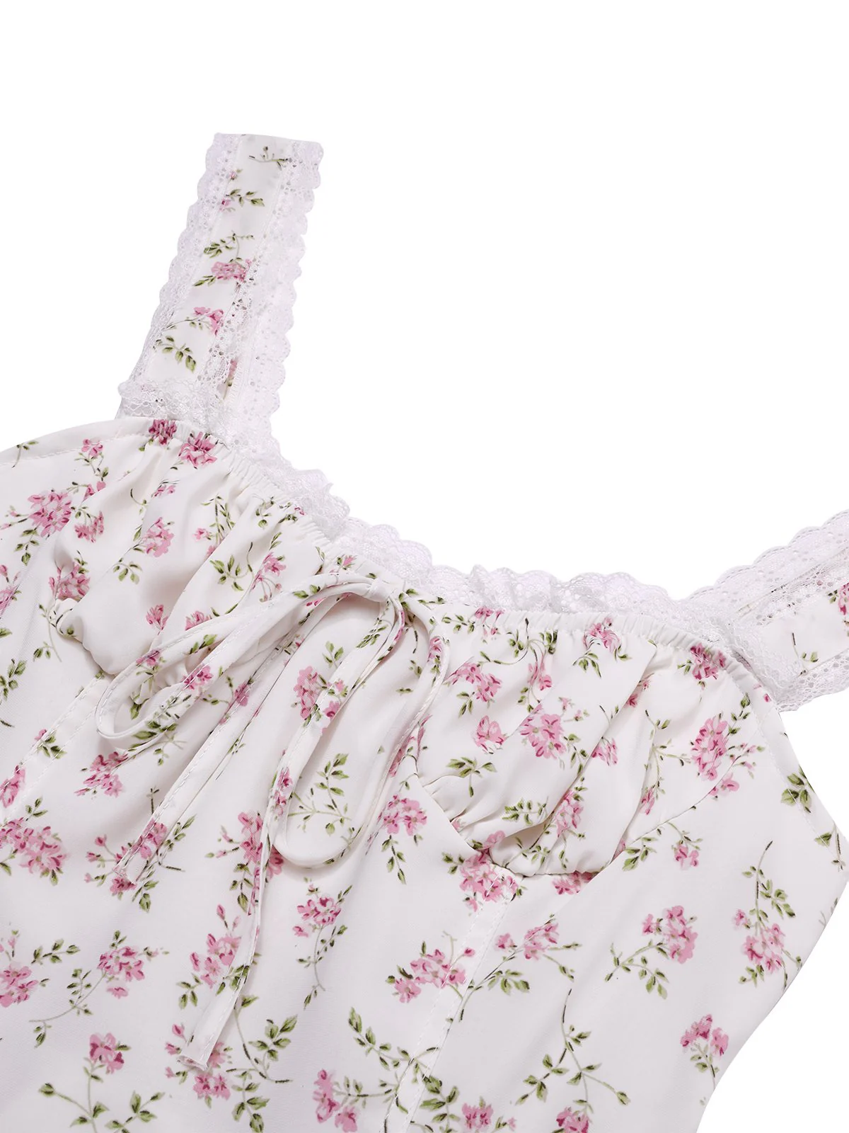 White 1940s Lace Trim Small Floral Dress - Image 4