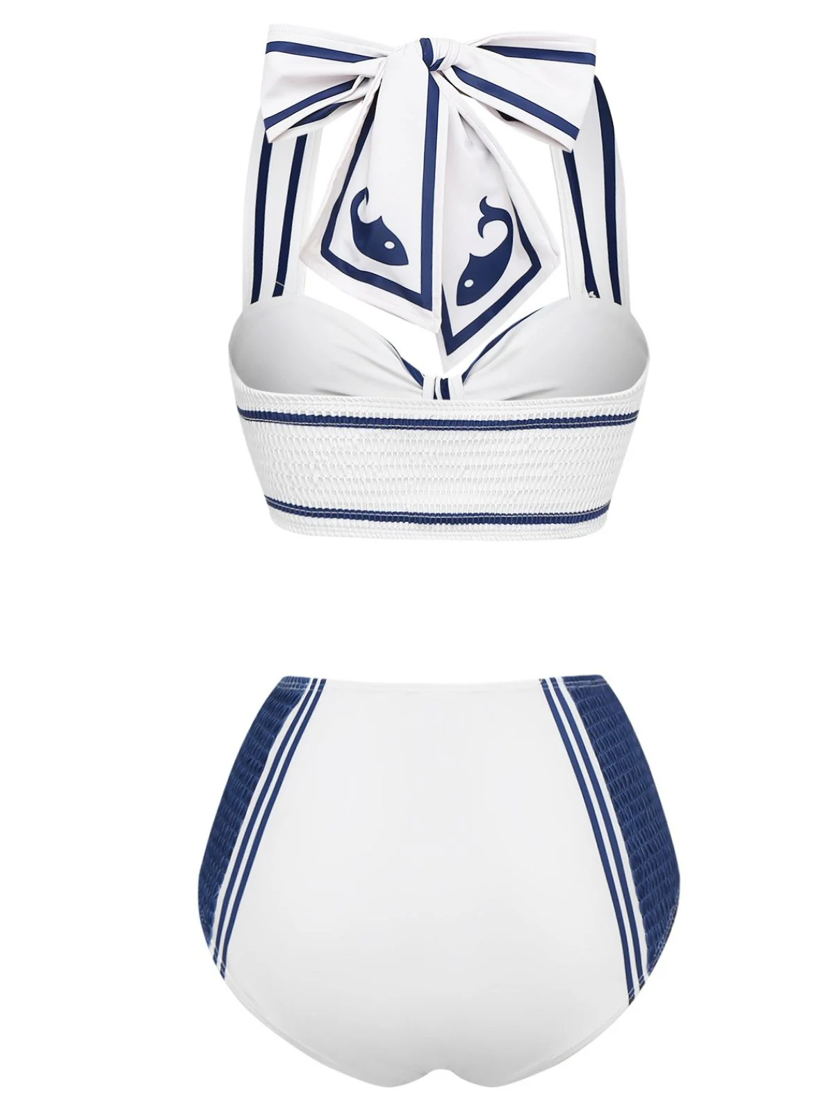 White 1940s Navy Style Whale Swimsuit - Image 2