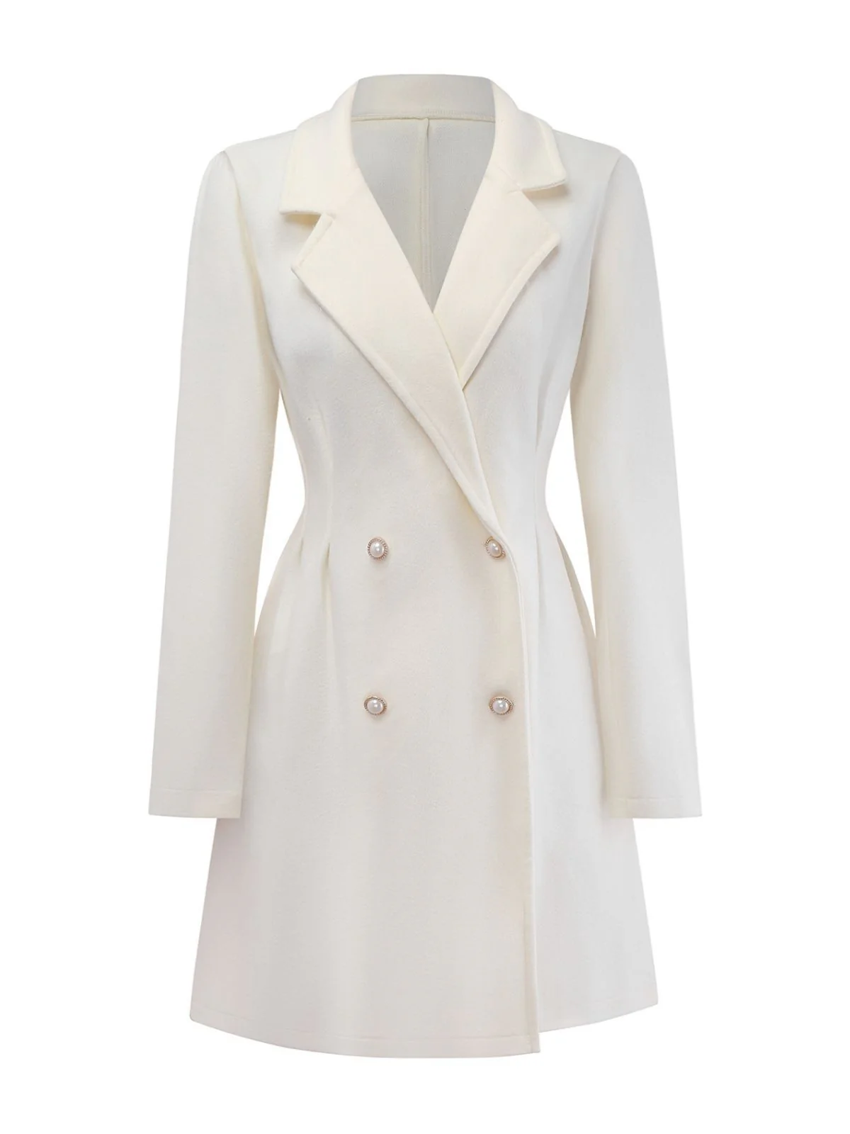 White 1940s Pearl Button Faux-Wool Coat - Image 2