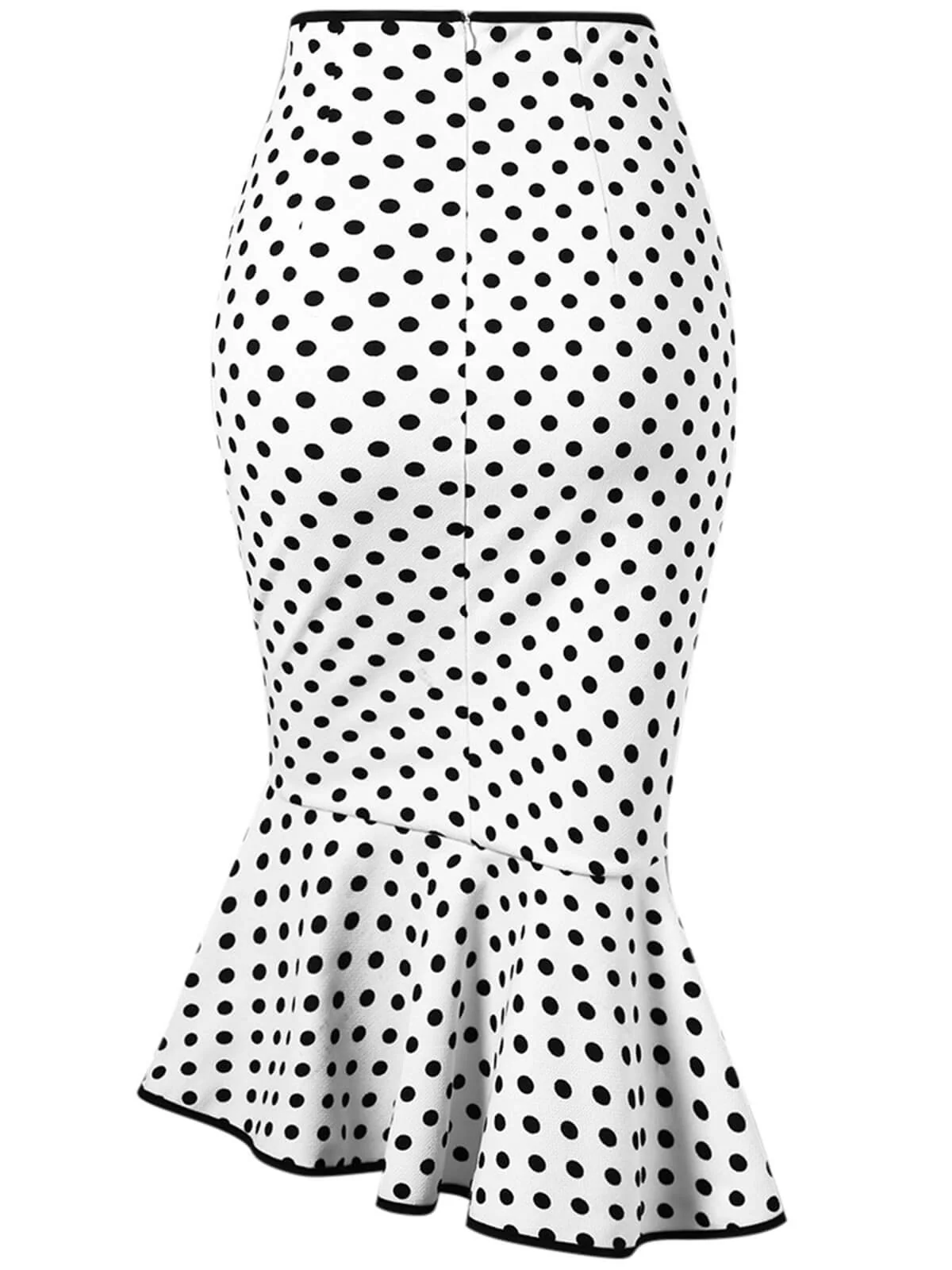 White 1940s Polka Dots Mermaid Skirt - Image 2