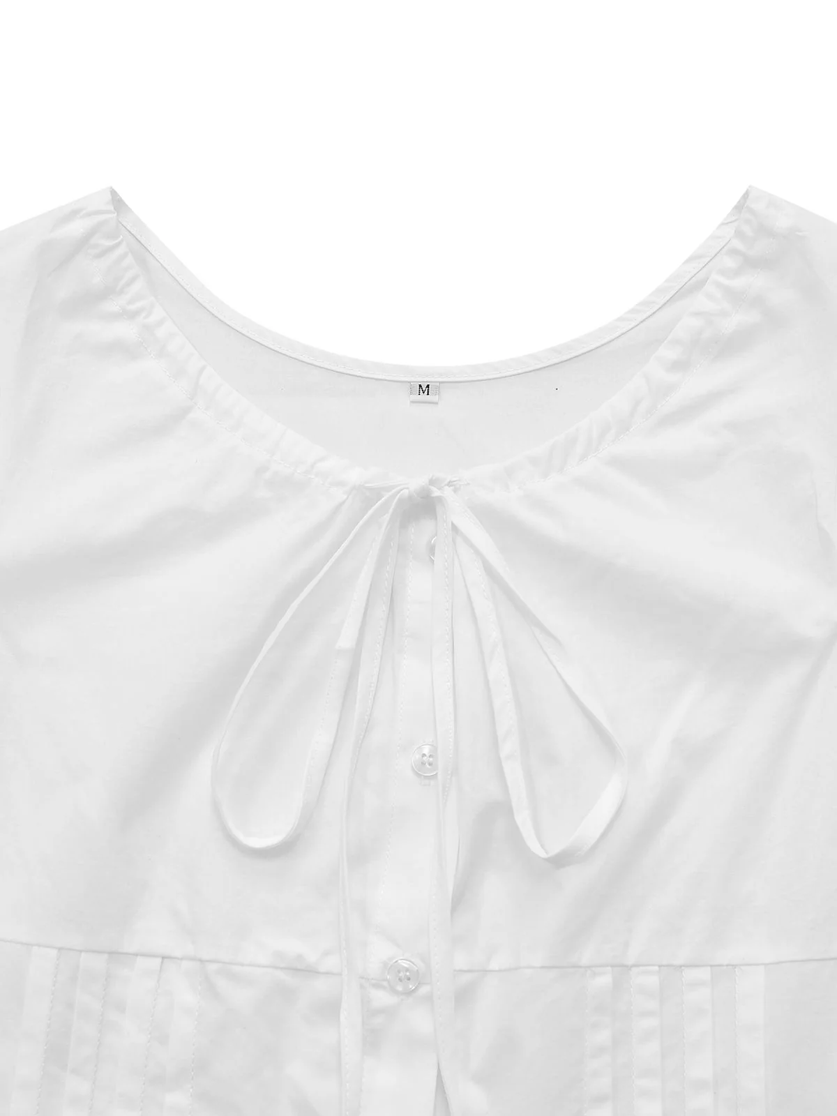 White 1940s Round Neck Fitted Waist Solid Blouse - Image 4