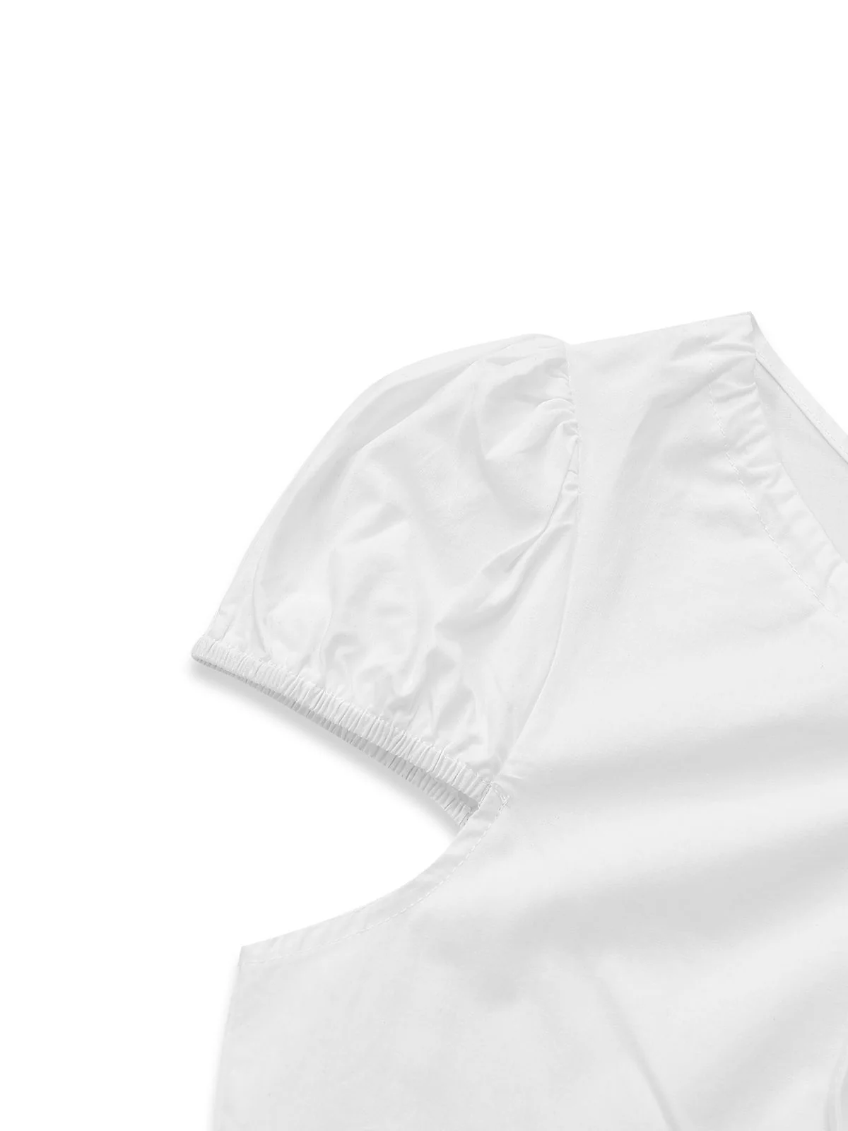White 1940s Round Neck Fitted Waist Solid Blouse - Image 5
