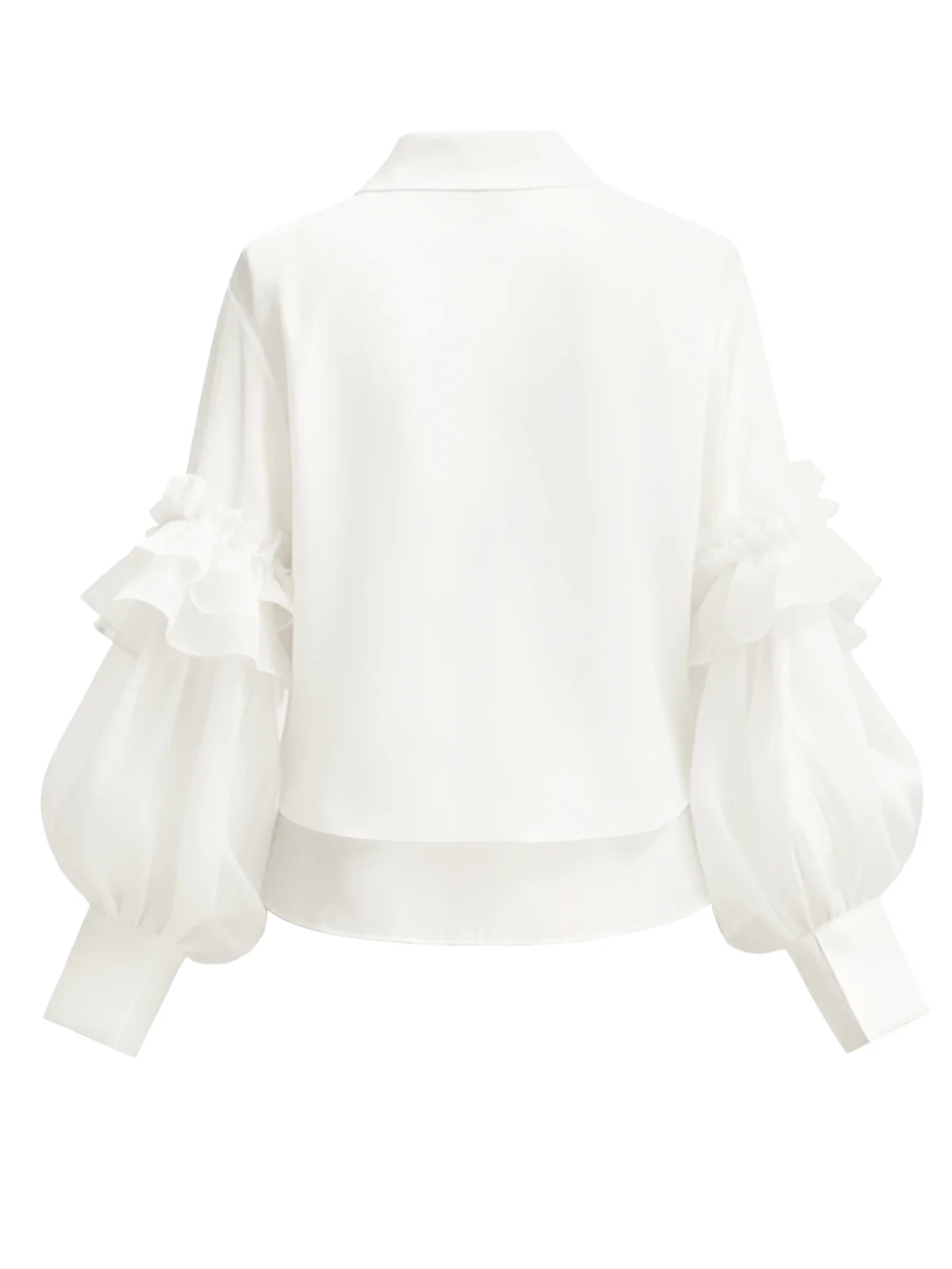 White 1940s Ruffle Lantern Sleeve Tie-Front Blouse - Image 4