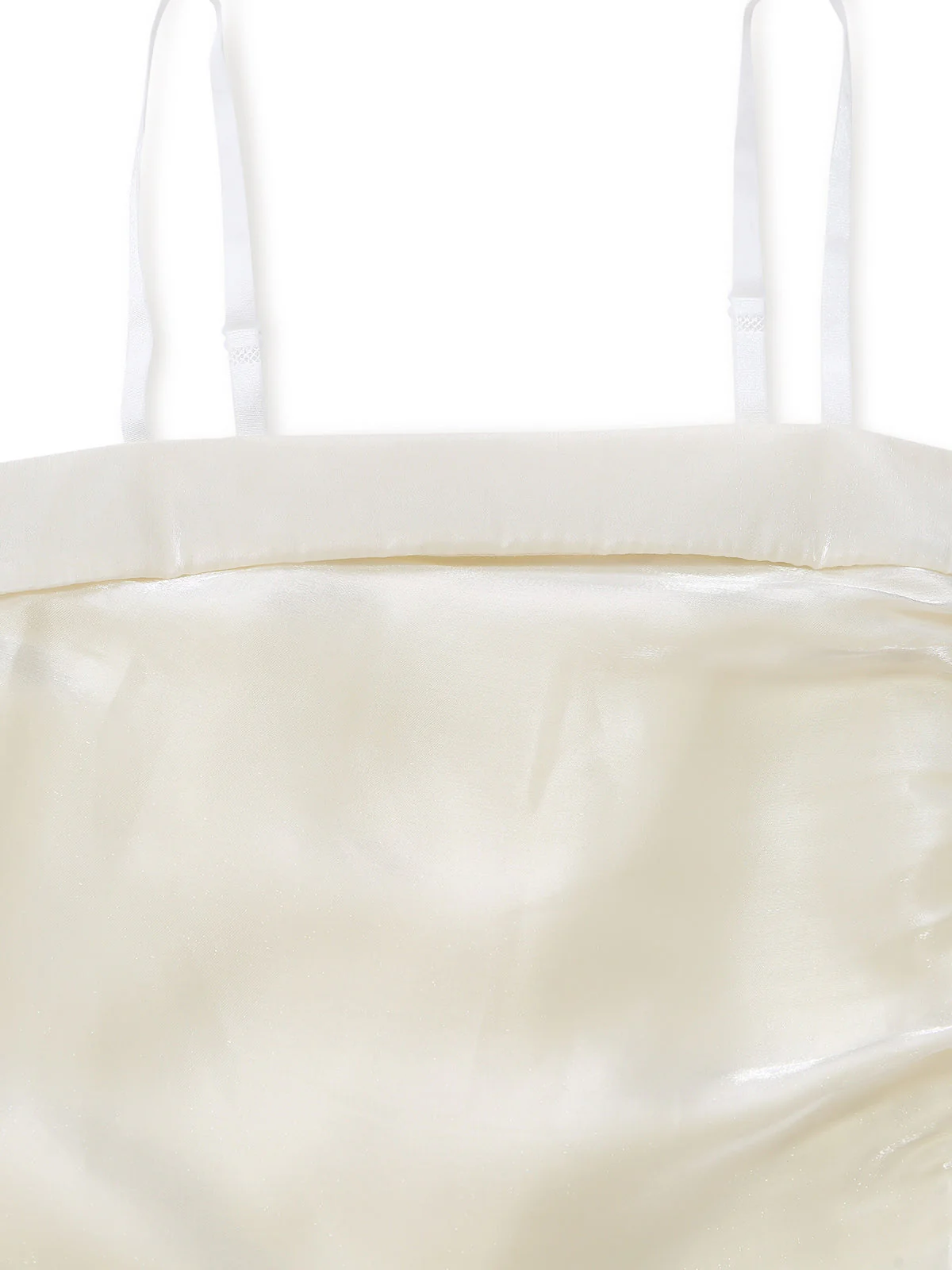 White 1940s Satin Tiered Spaghetti Strap Ruched Dress - Image 7