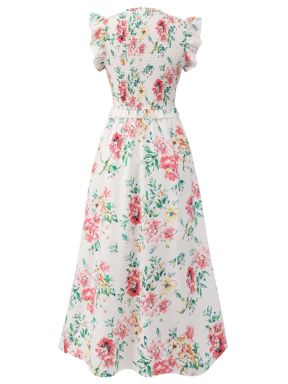 White 1940s Sleeveless Floral Ruffles Dress - Image 4