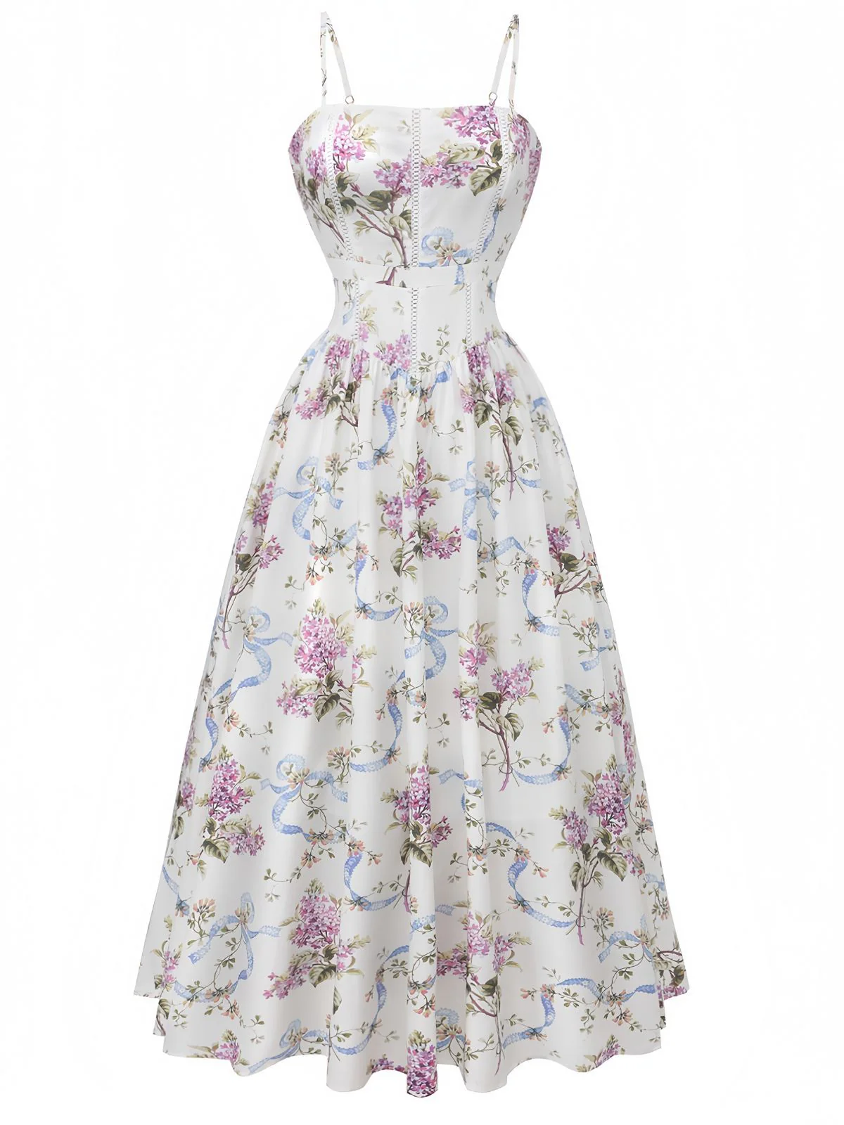 White 1940s Slip Floral Corset Tea Dress - Image 2