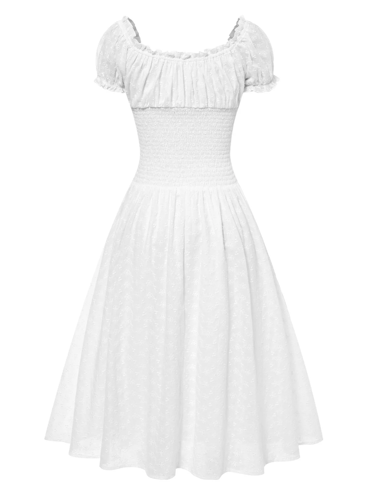 White 1940s Solid Cotton Embroidered Lace Dress - Image 8