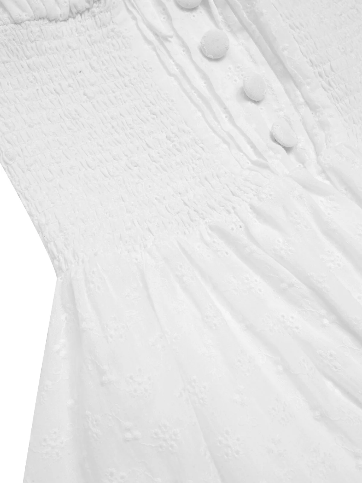 White 1940s Solid Cotton Embroidered Lace Dress - Image 9