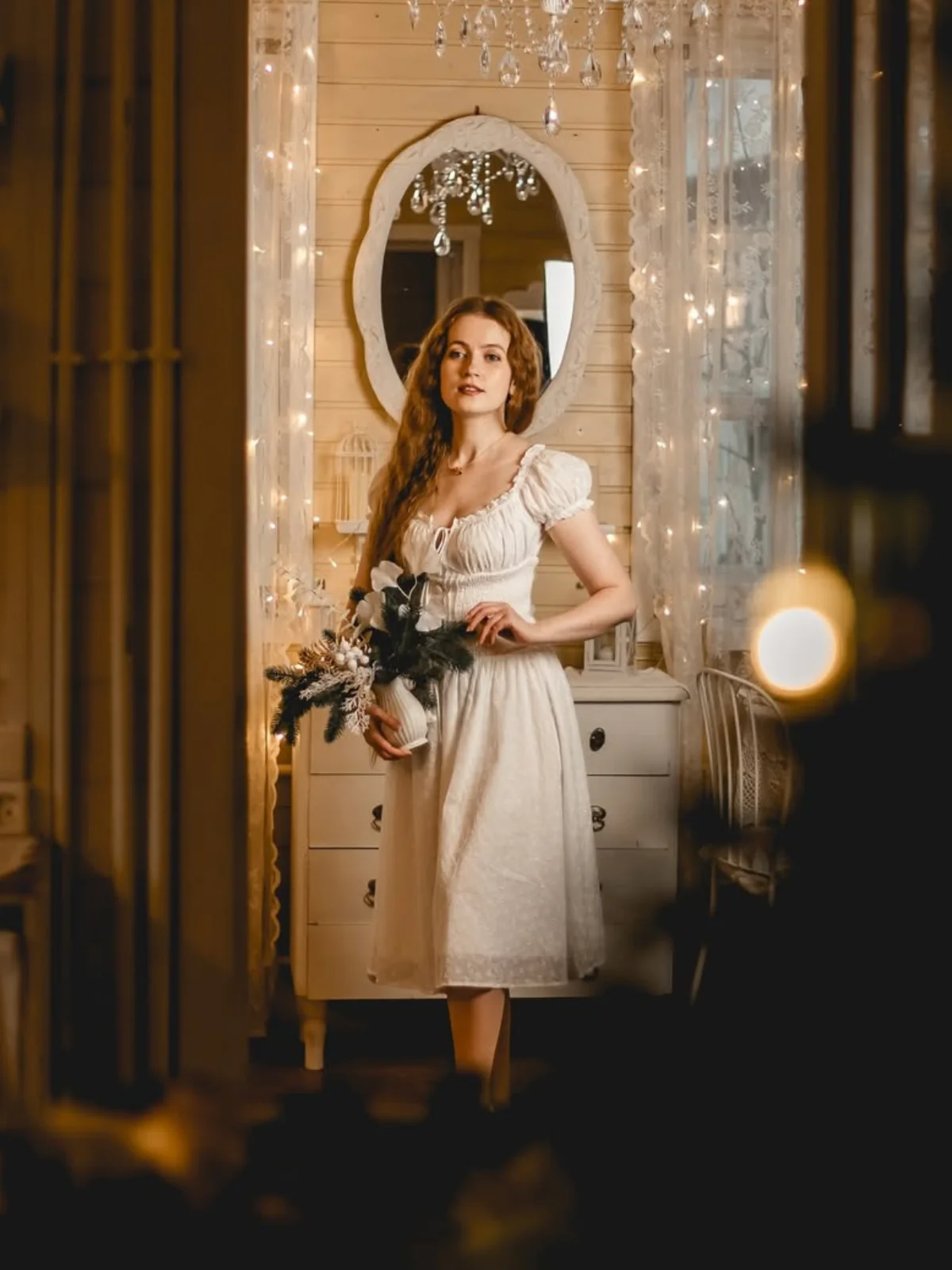 White 1940s Solid Cotton Embroidered Lace Dress - Image 3