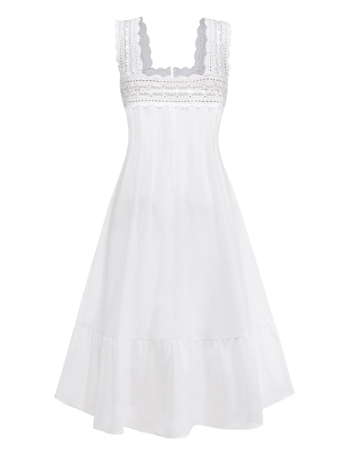White 1940s Solid Lace Patchwork Tie Front Dress - Image 3