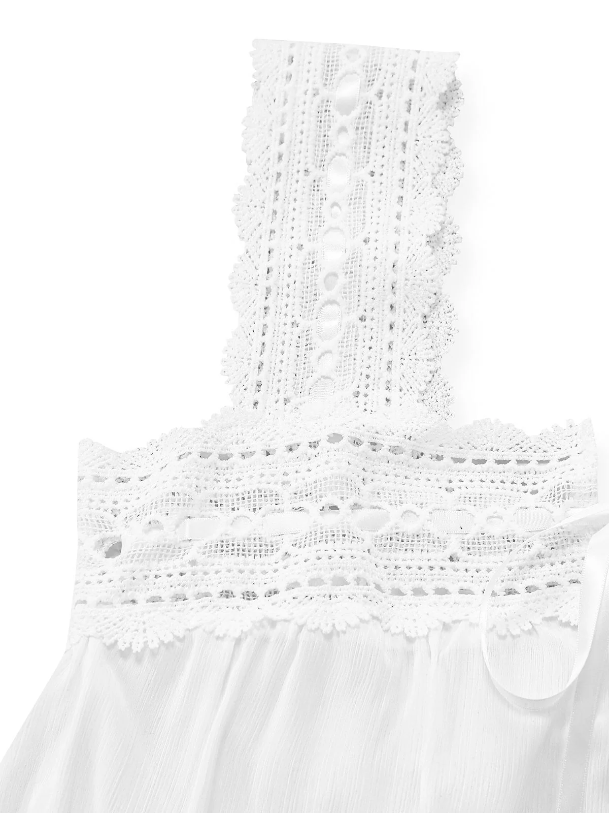 White 1940s Solid Lace Patchwork Tie Front Dress - Image 4