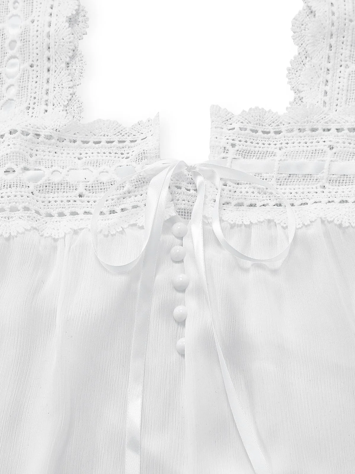 White 1940s Solid Lace Patchwork Tie Front Dress - Image 5