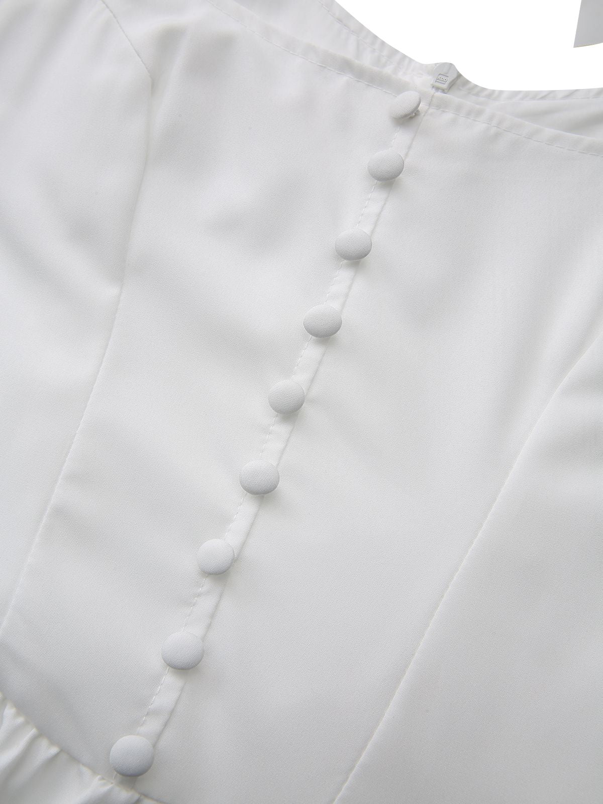 White 1940s Solid Lace-Up Button Dress - Image 5