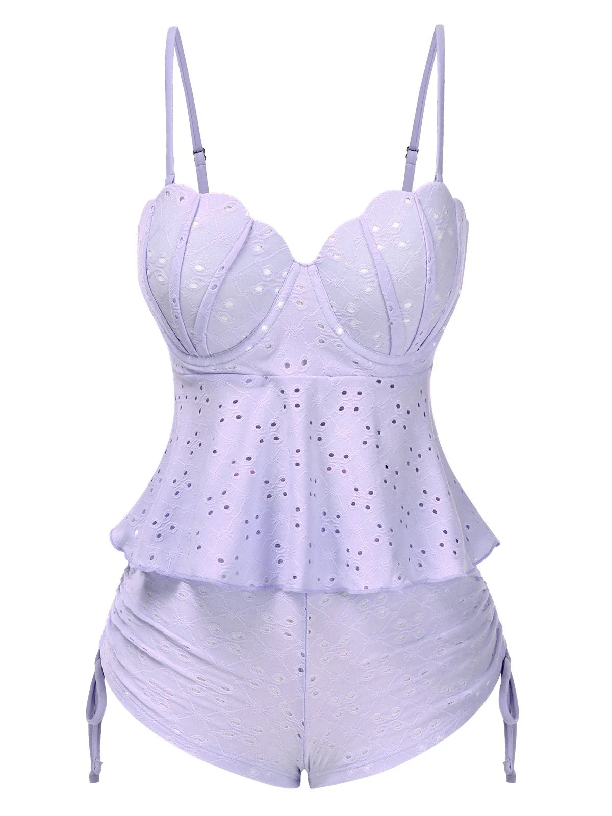 White 1940s Spaghetti Strap Eyelet Shell Tankini Set - Image 10