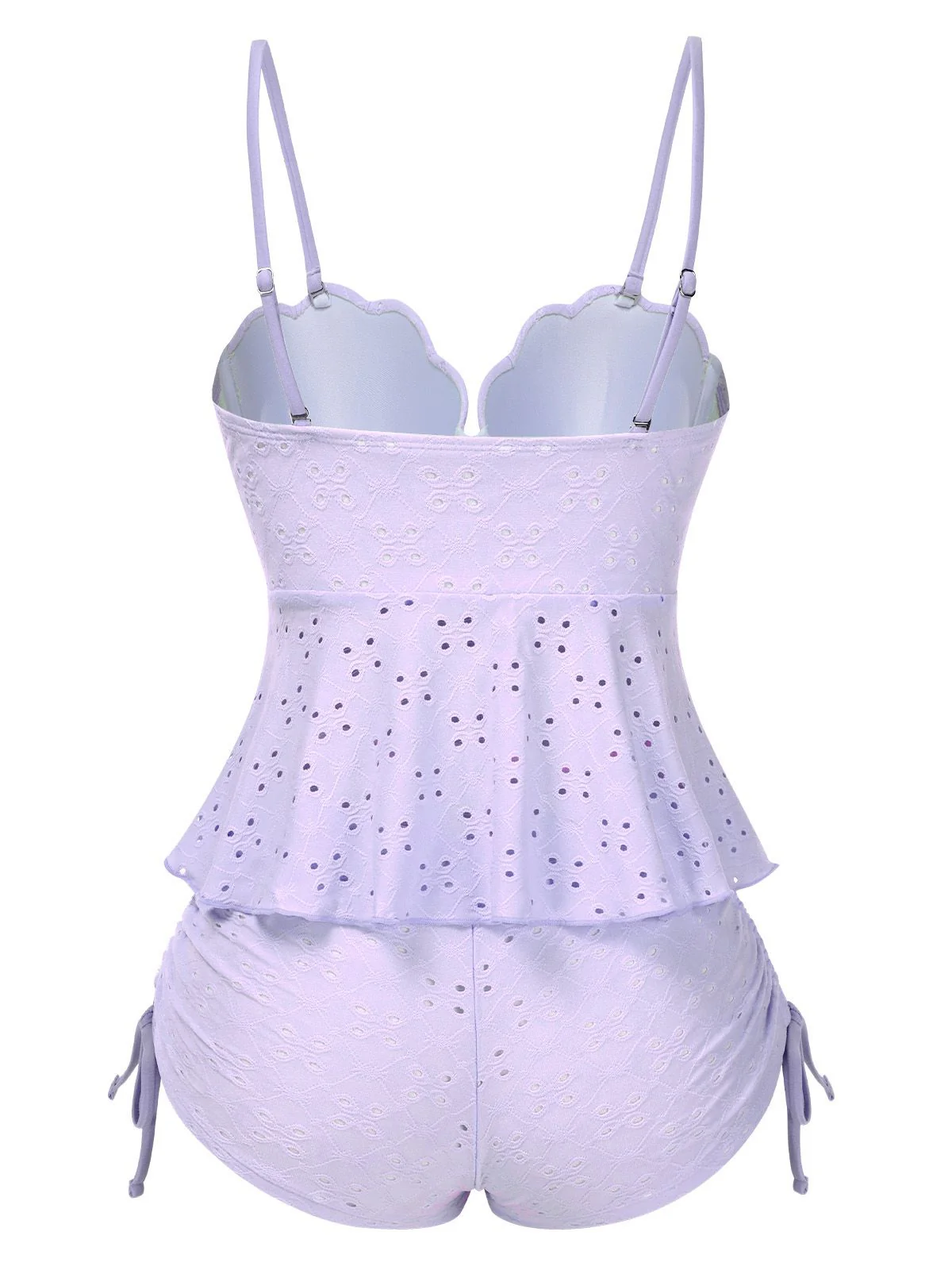 White 1940s Spaghetti Strap Eyelet Shell Tankini Set - Image 11