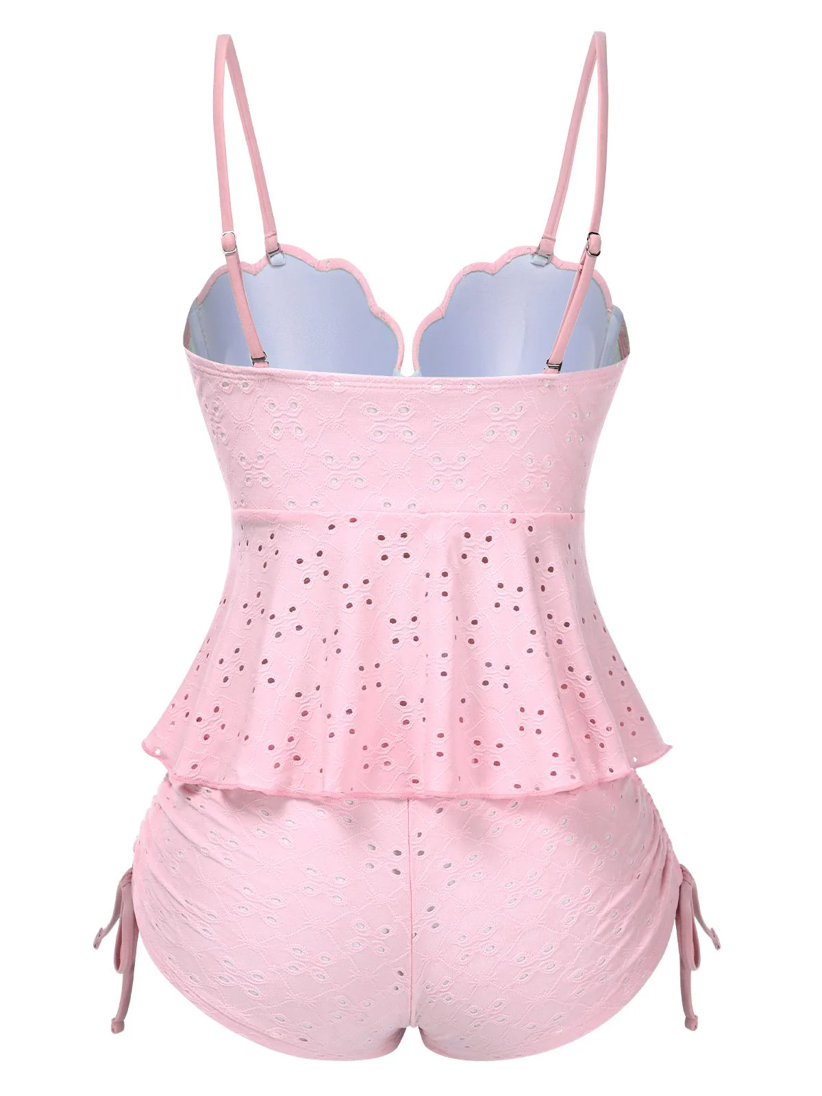 White 1940s Spaghetti Strap Eyelet Shell Tankini Set - Image 4