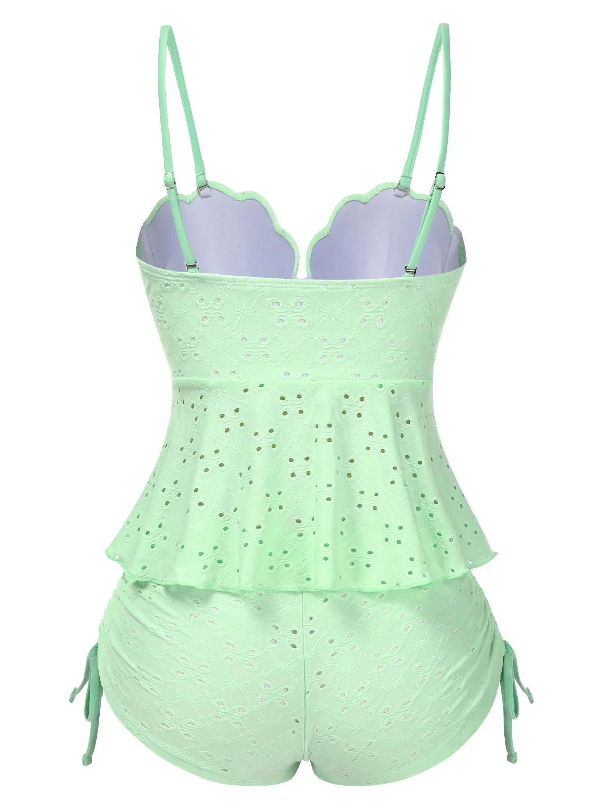 White 1940s Spaghetti Strap Eyelet Shell Tankini Set - Image 6