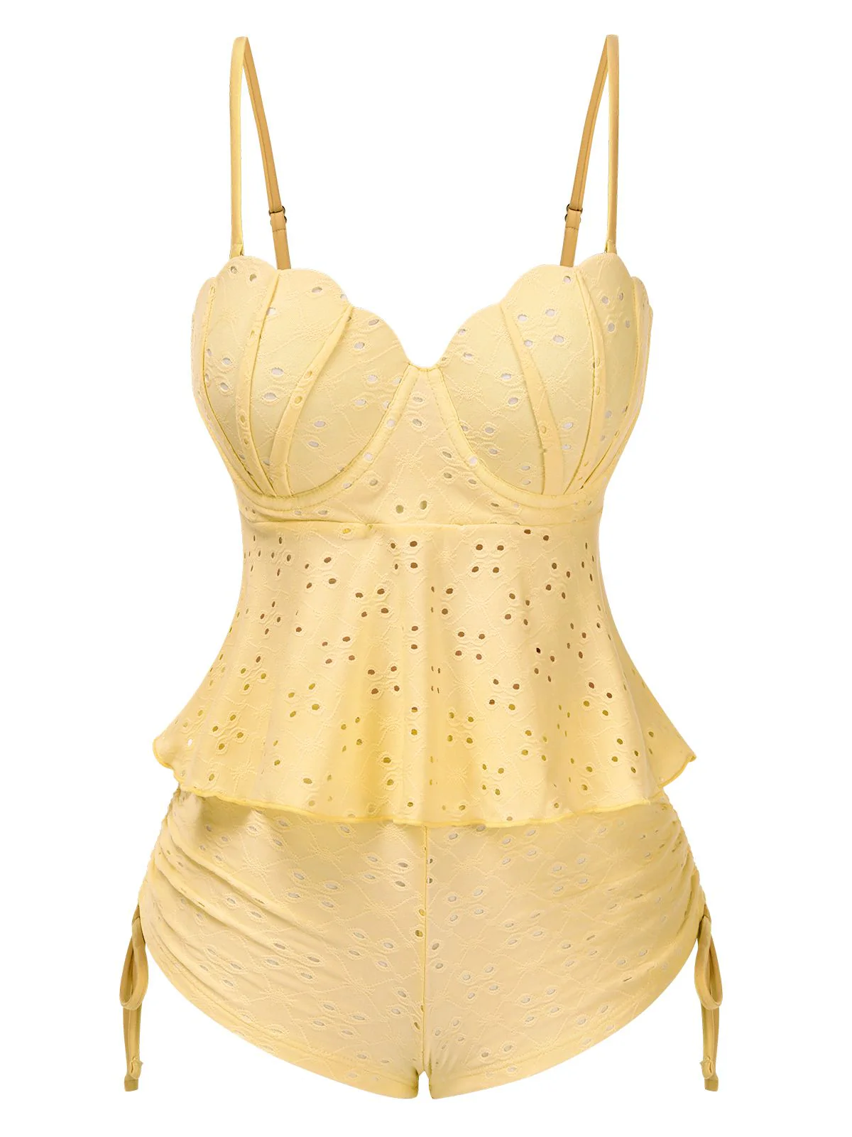 White 1940s Spaghetti Strap Eyelet Shell Tankini Set - Image 8