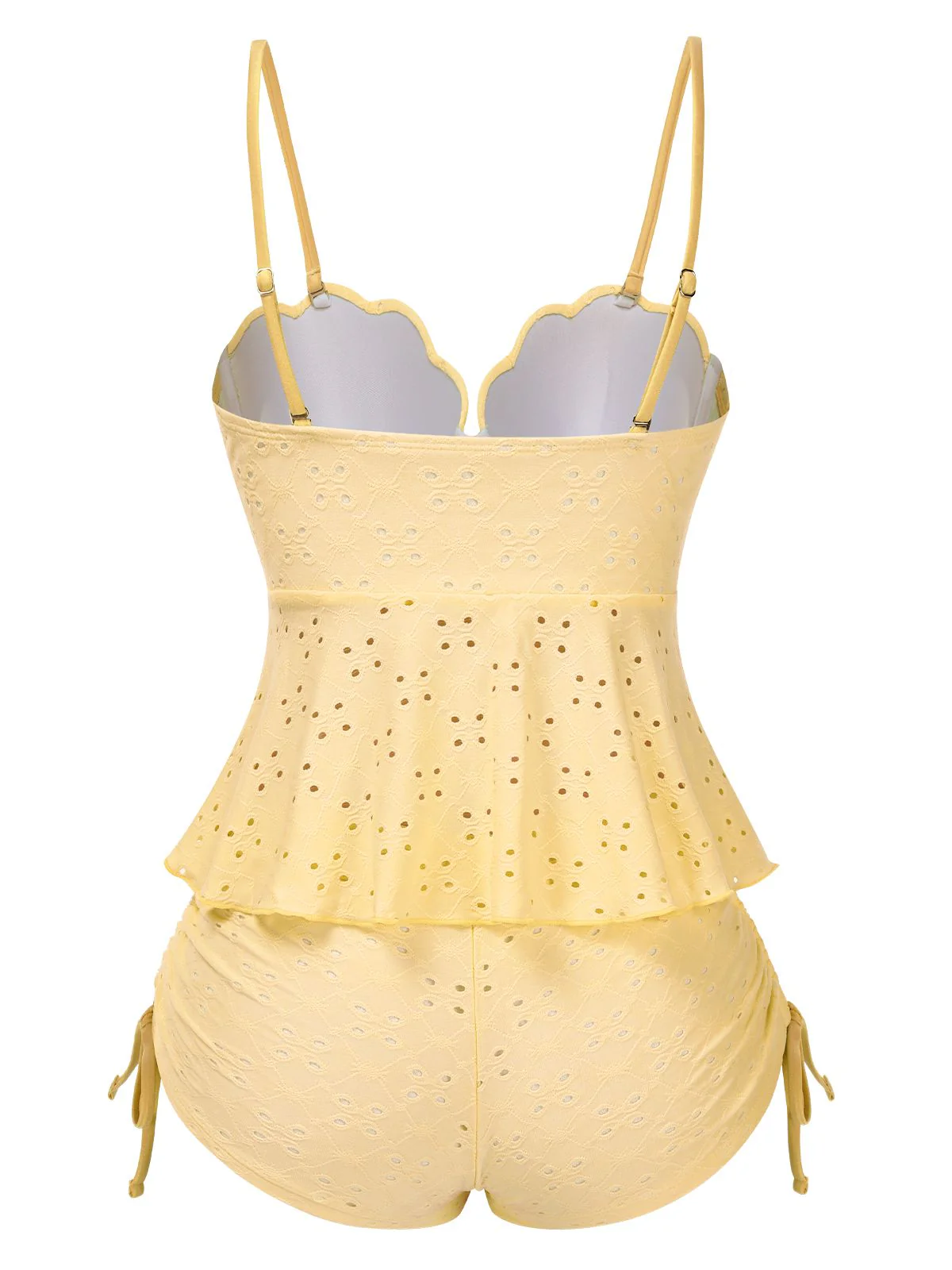 White 1940s Spaghetti Strap Eyelet Shell Tankini Set - Image 9