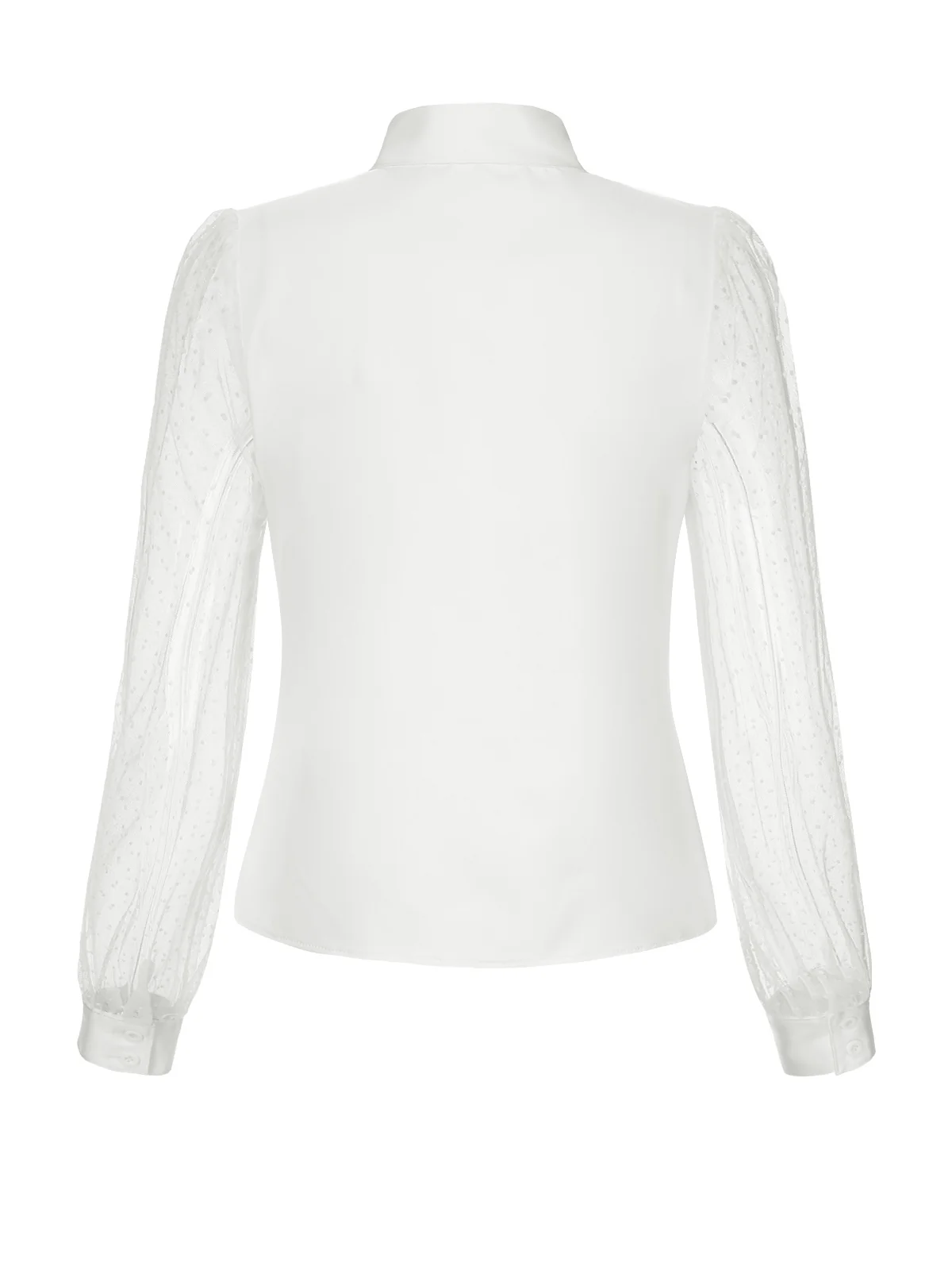 White 1940s Tie Neck Mesh Swiss Dots Blouse - Image 5