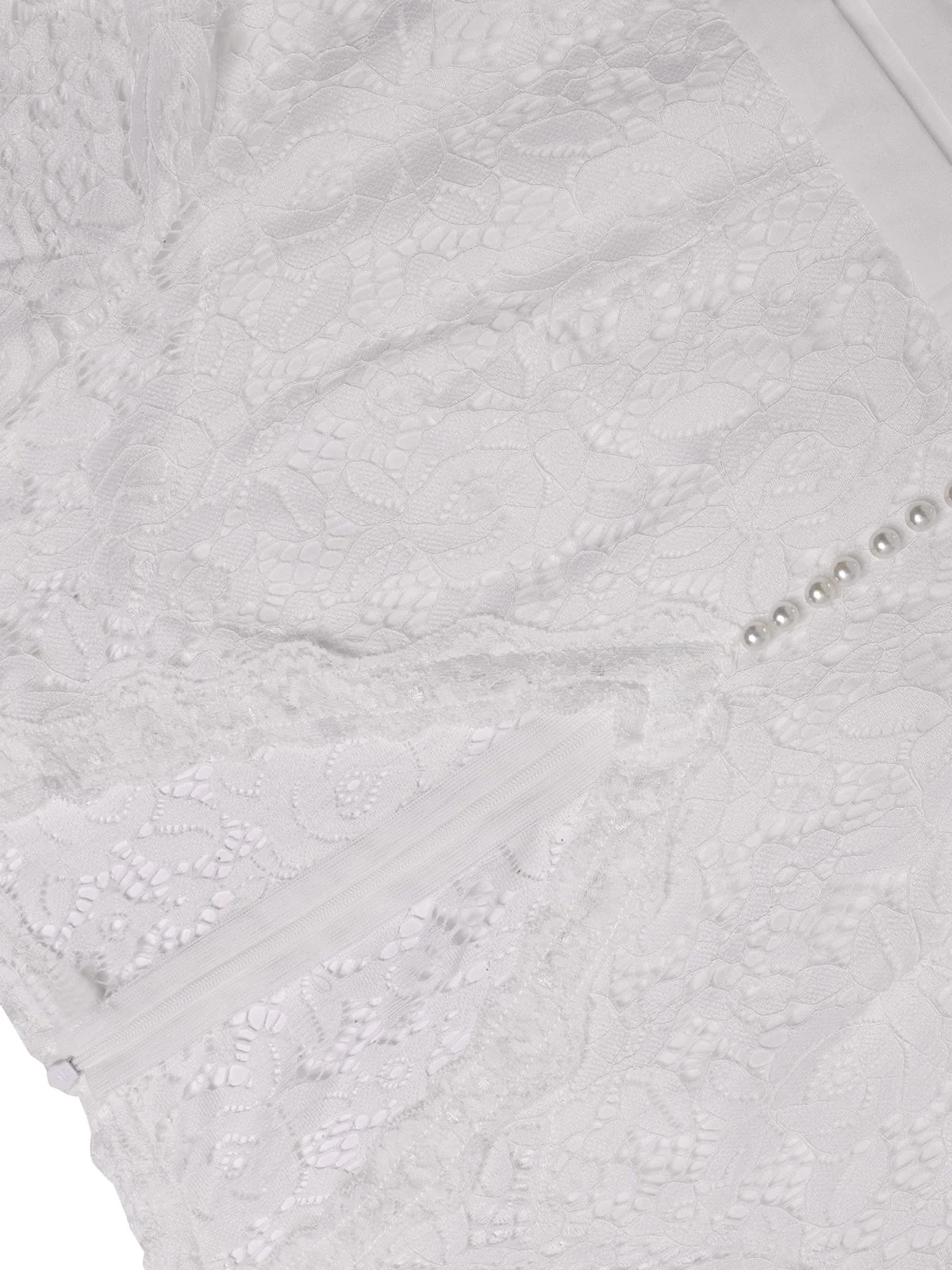 White 1940s V-Neck Lace Patchwork Dress - Image 5