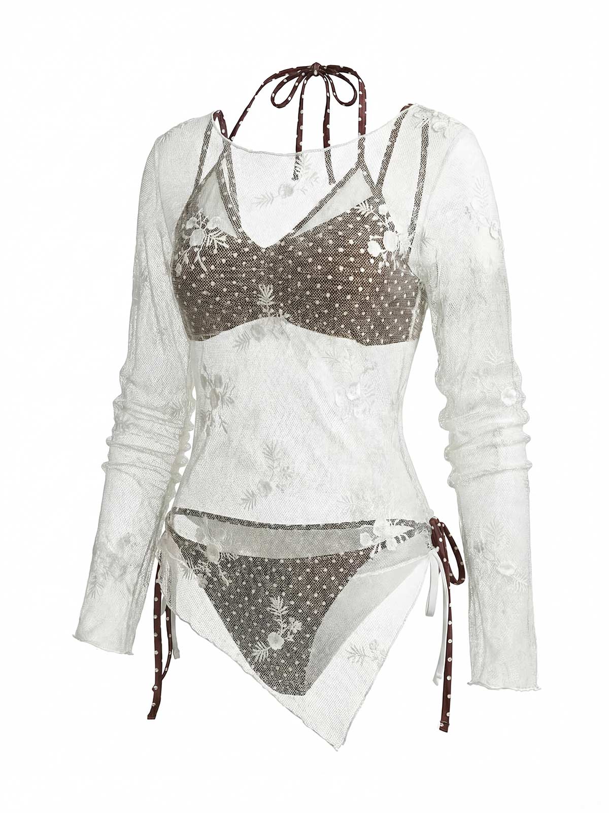 [Pre-Sale] White 1950s 3D Floral Embroidery Mesh Cover-up - Image 3
